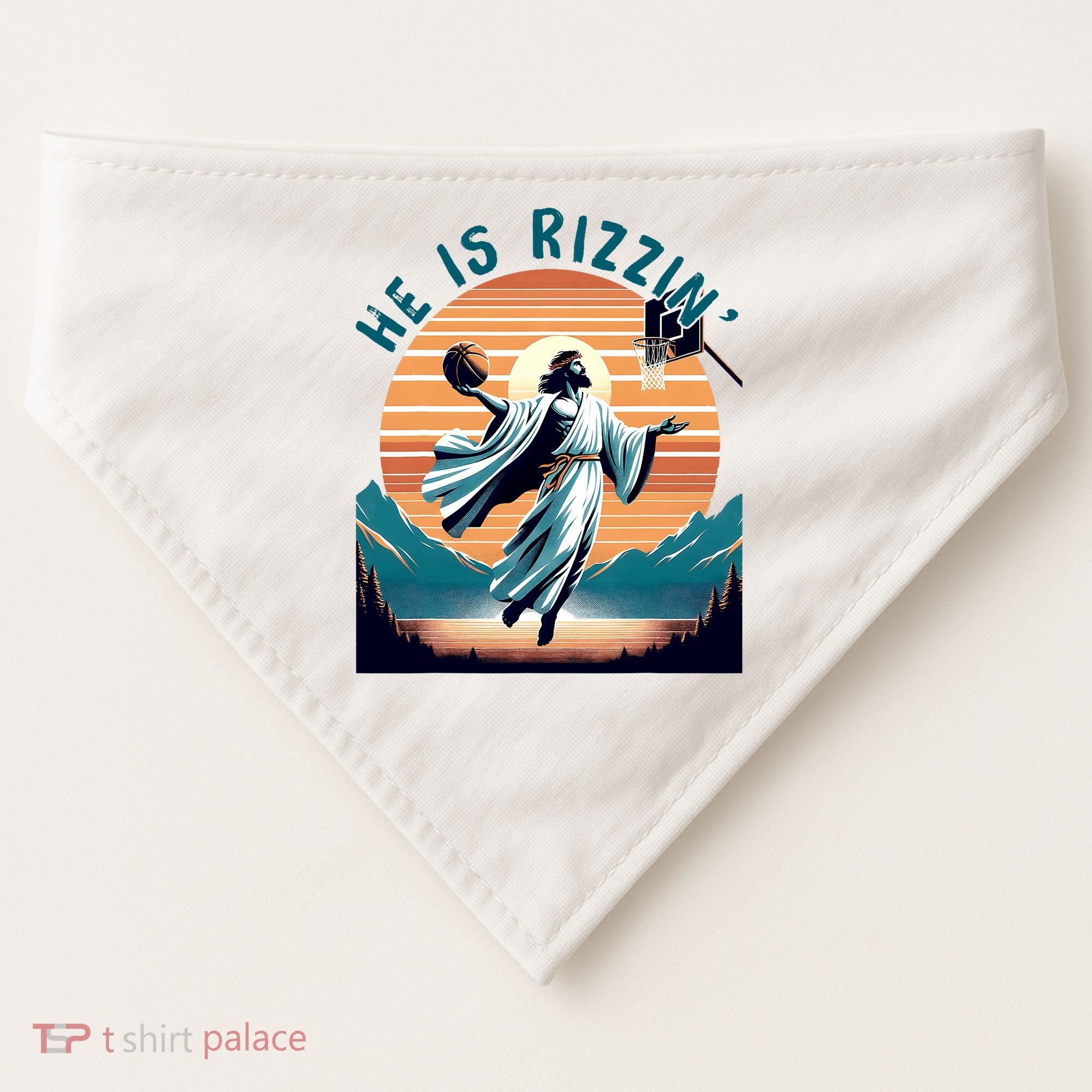 He Is Rizzin Basketball Jesus Retro Easter Christian USA-Made Doggie Bandana