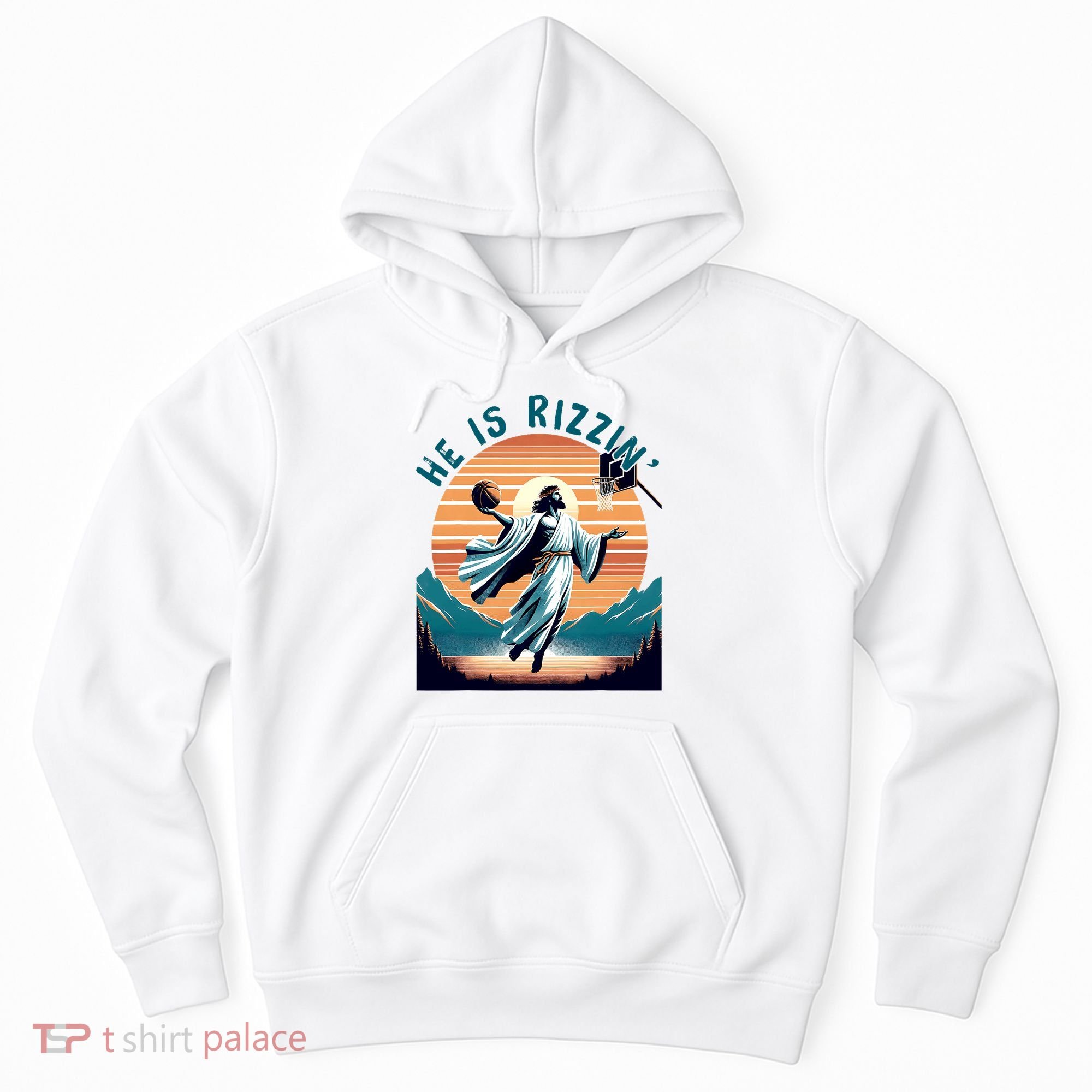 He Is Rizzin Basketball Jesus Retro Easter Christian Hoodie