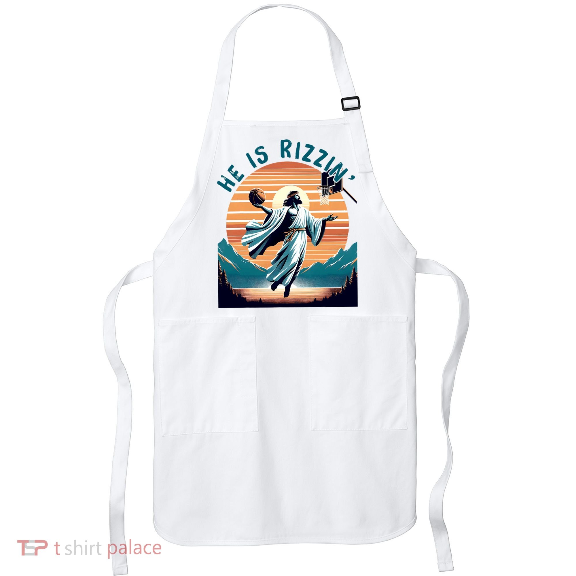 He Is Rizzin Basketball Jesus Retro Easter Christian Apron