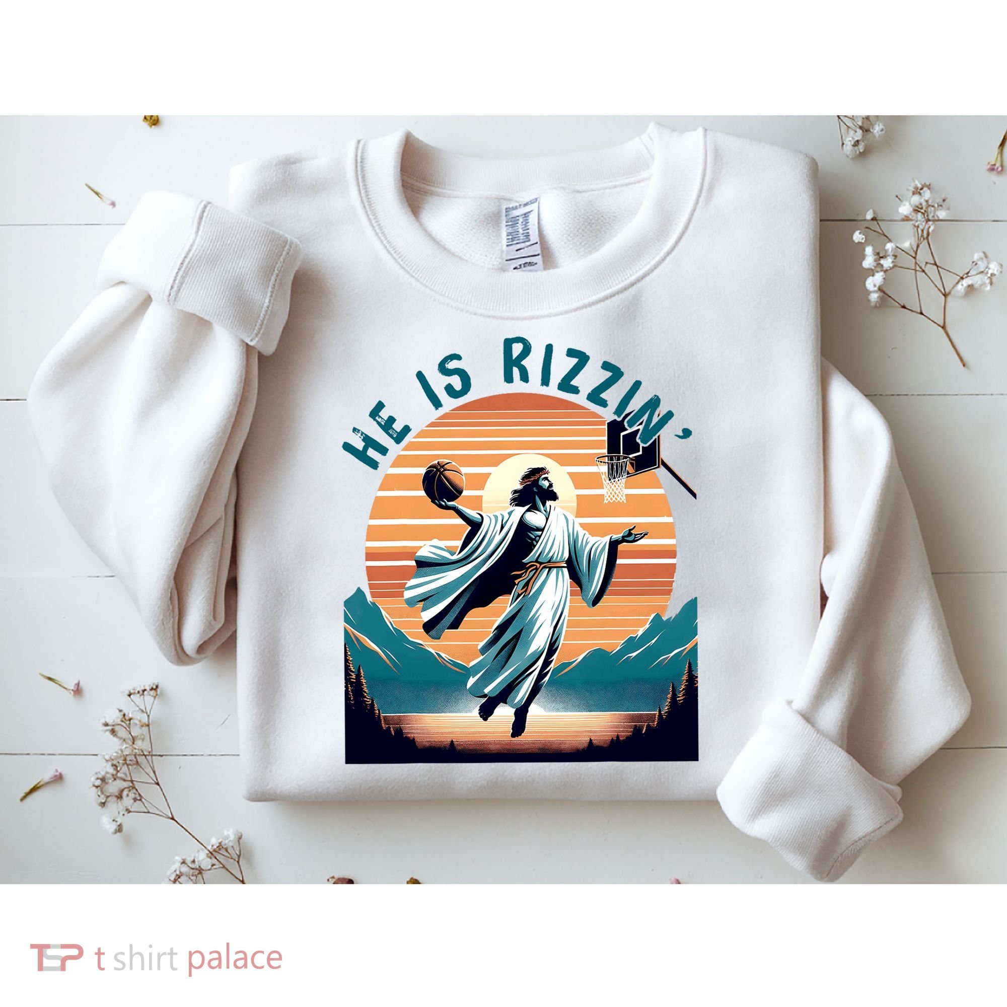 He Is Rizzin Basketball Jesus Retro Easter Christian Sweatshirt