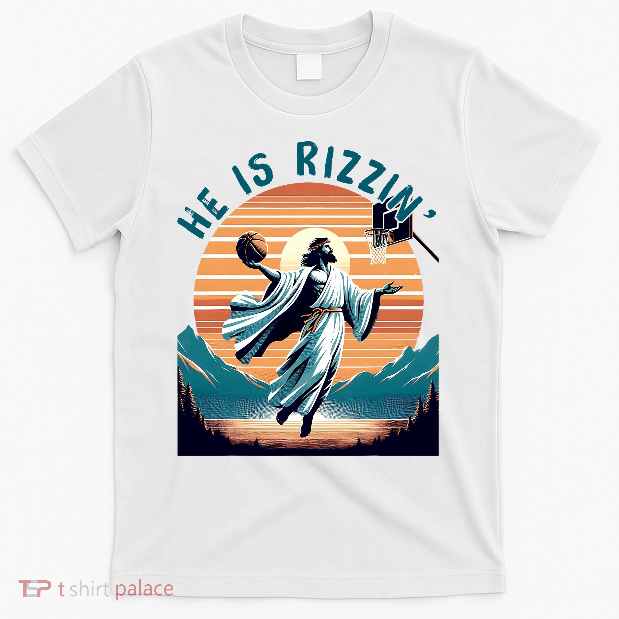 He Is Rizzin Basketball Jesus Retro Easter Christian T-Shirt
