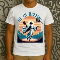 He Is Rizzin Basketball Jesus Retro Easter Christian T-Shirt thumb 3