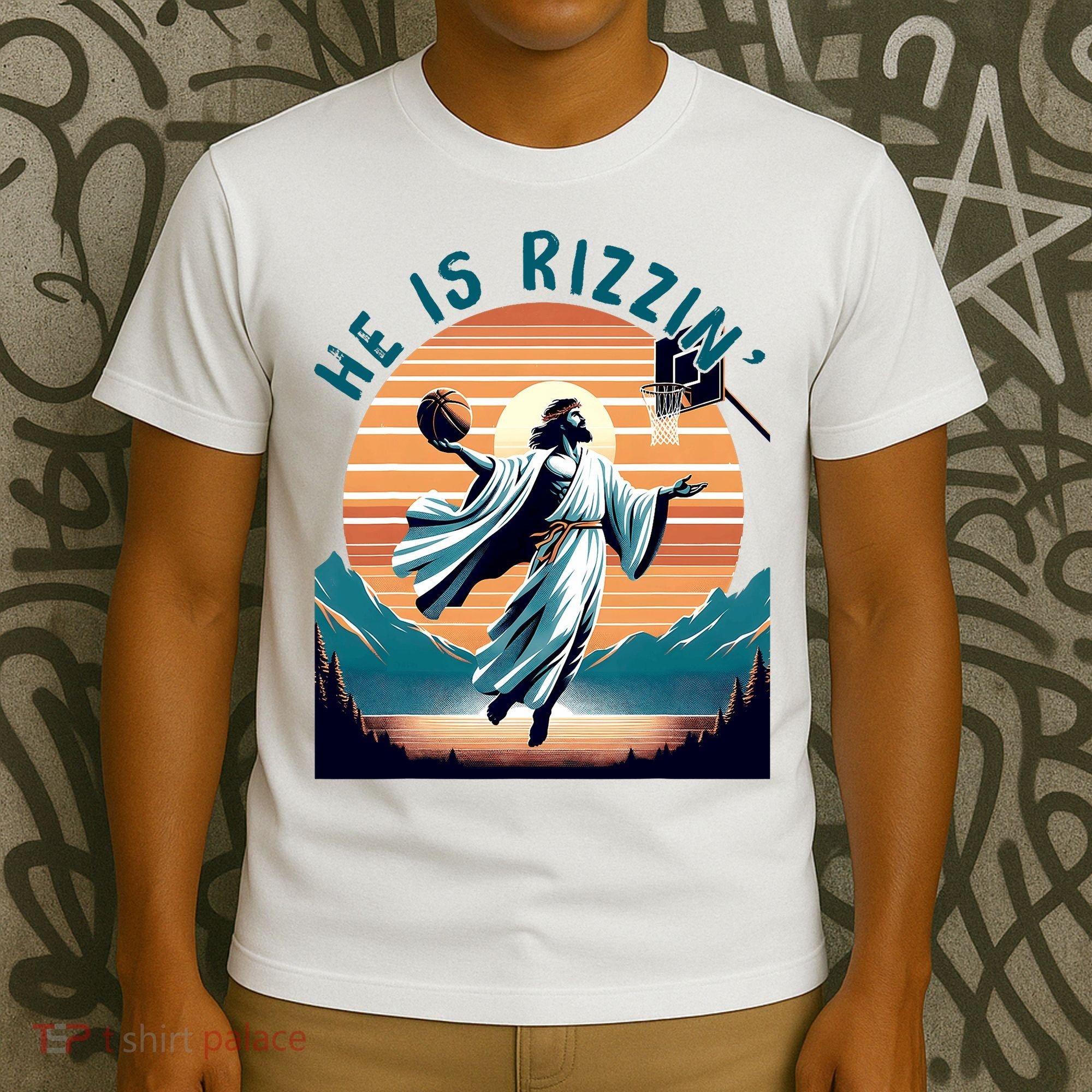 He Is Rizzin Basketball Jesus Retro Easter Christian T-Shirt