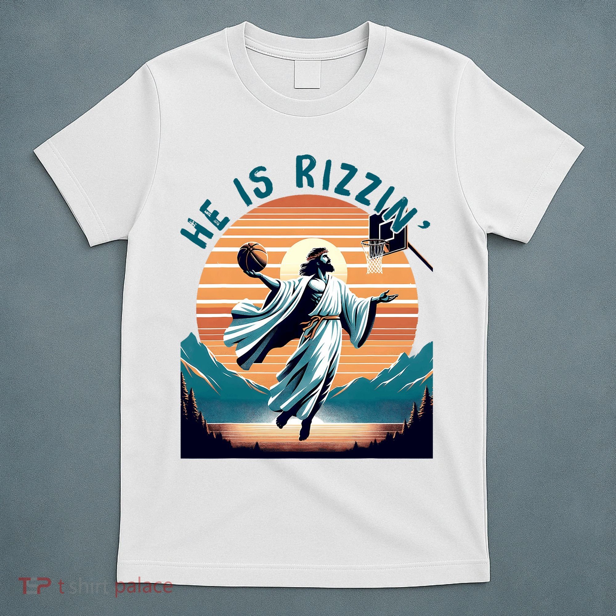 He Is Rizzin Basketball Jesus Retro Easter Christian T-Shirt