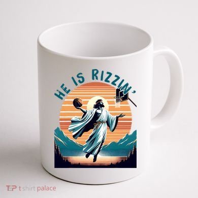 He Is Rizzin Basketball Jesus Retro Easter Christian Coffee Mug back