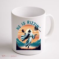 He Is Rizzin Basketball Jesus Retro Easter Christian Coffee Mug thumb 1