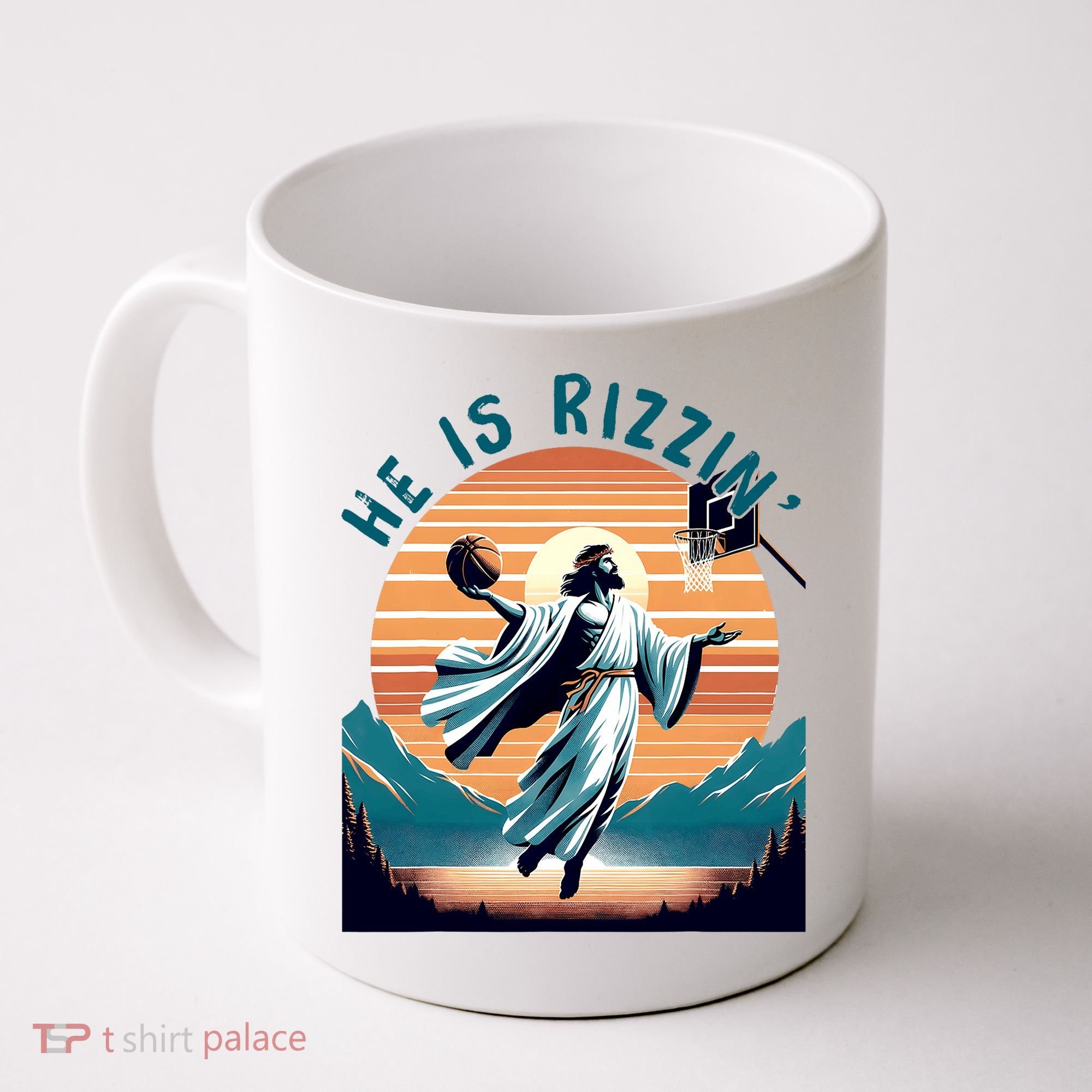 He Is Rizzin Basketball Jesus Retro Easter Christian Coffee Mug