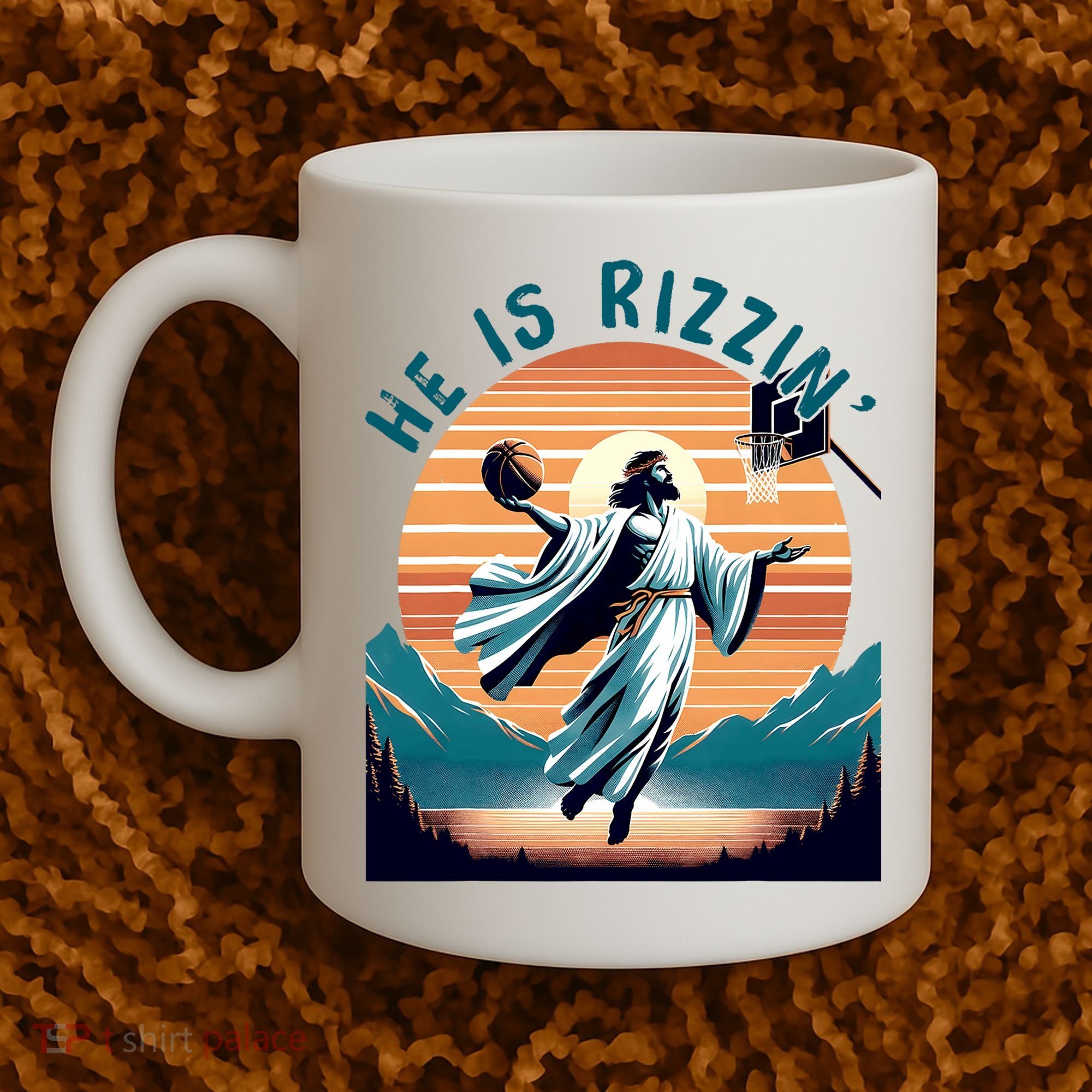 He Is Rizzin Basketball Jesus Retro Easter Christian Coffee Mug