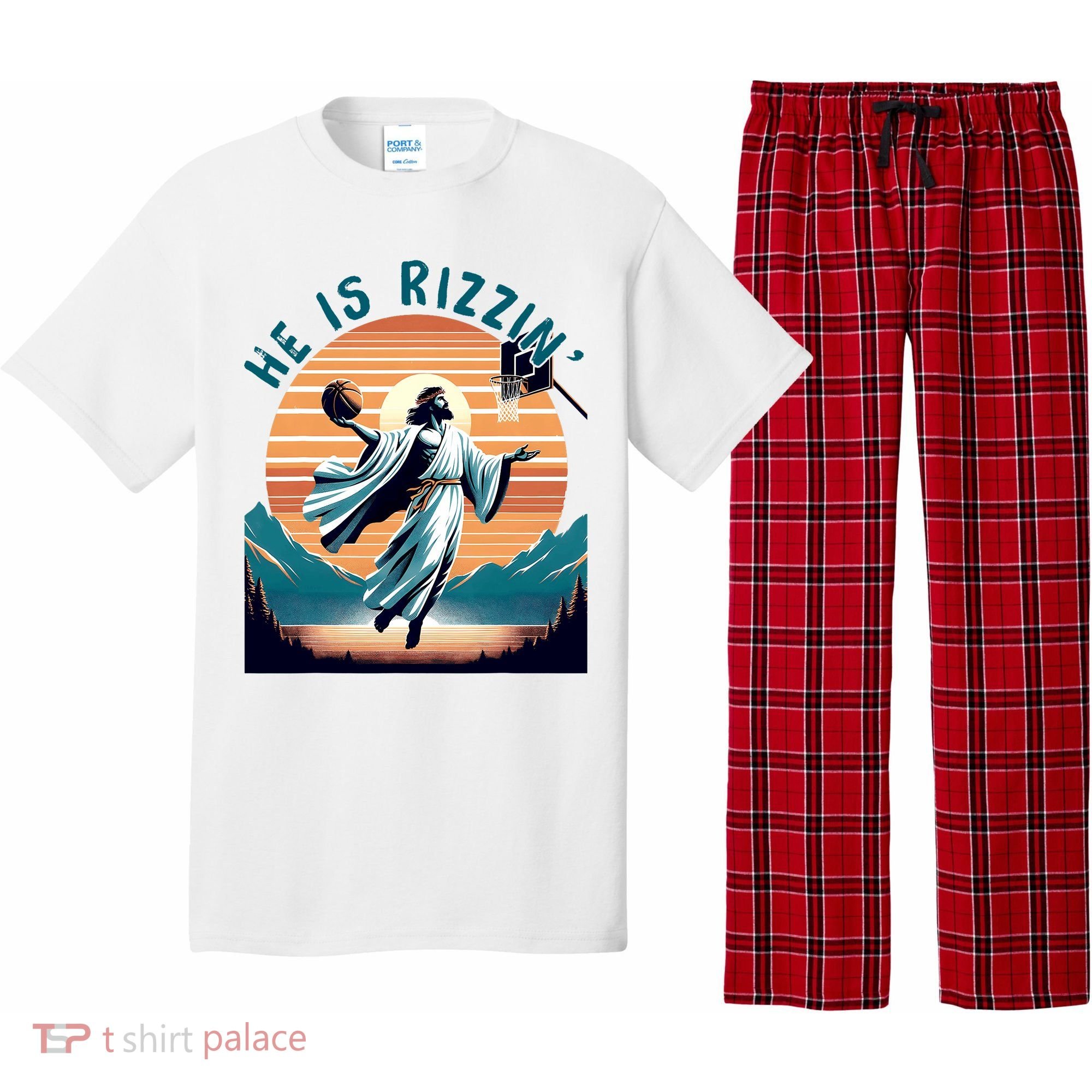 He Is Rizzin Basketball Jesus Retro Easter Christian Pajama Set