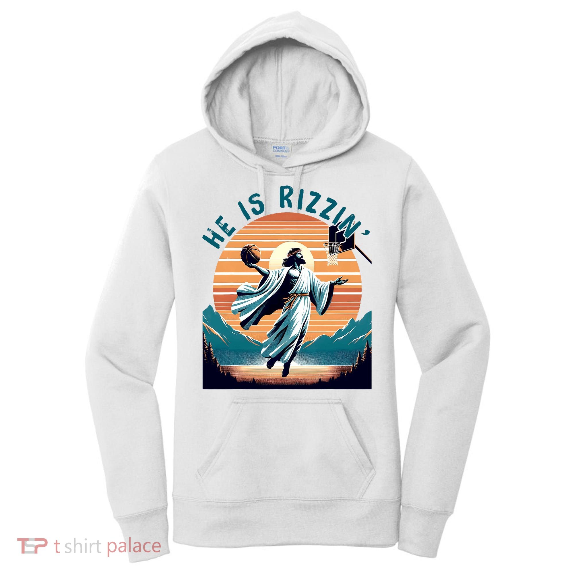 He Is Rizzin Basketball Jesus Retro Easter Christian Women's Hoodie
