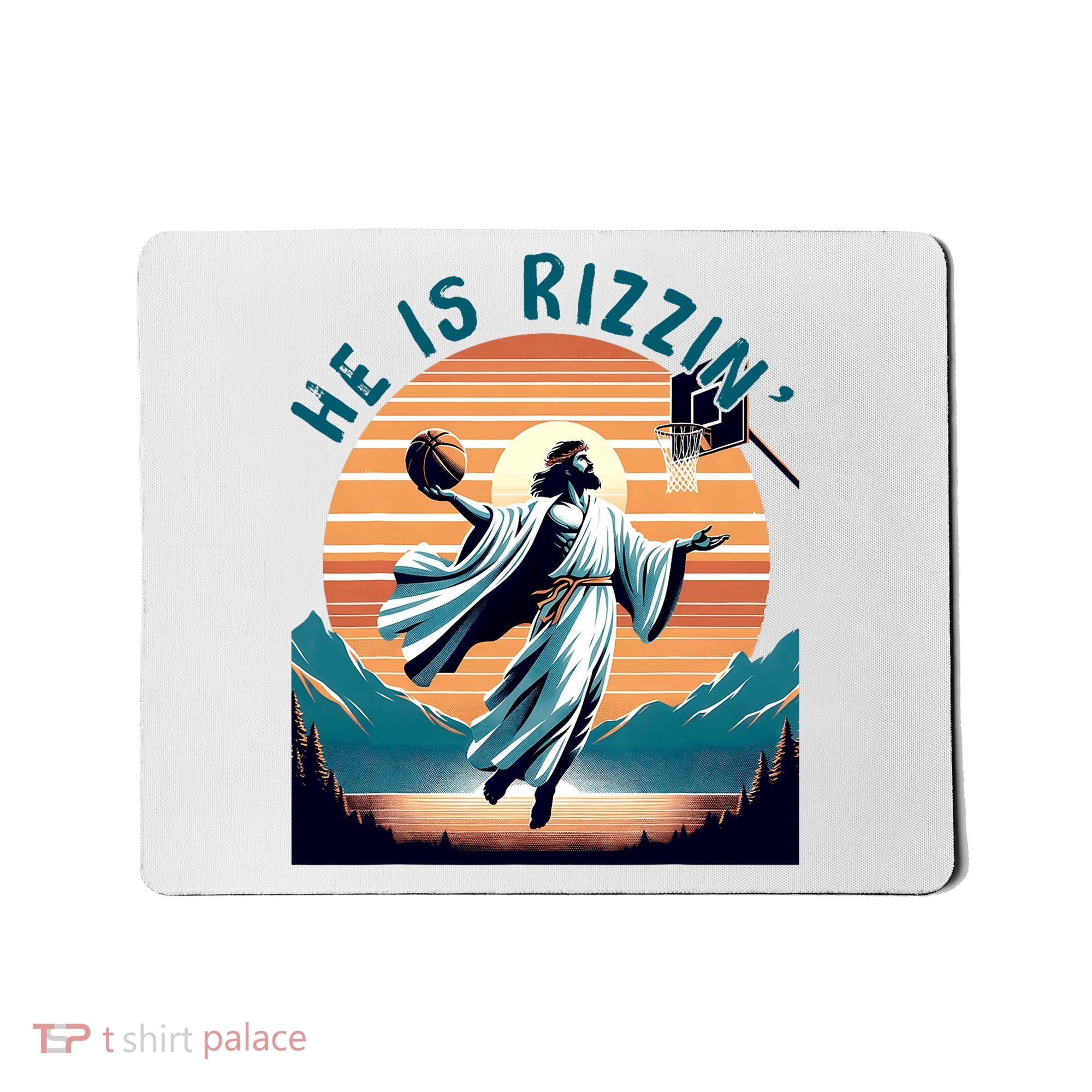 He Is Rizzin Basketball Jesus Retro Easter Christian Mousepad