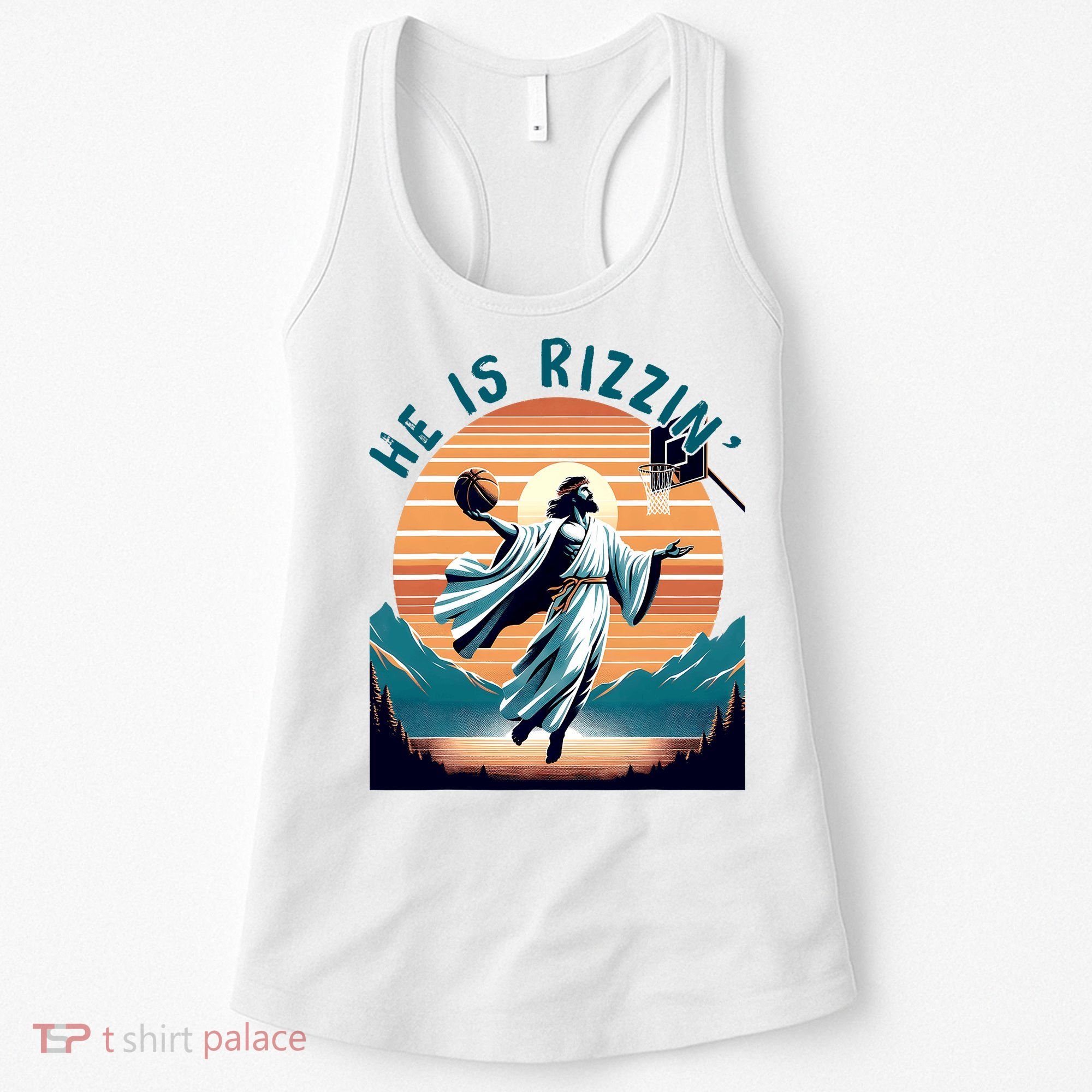 He Is Rizzin Basketball Jesus Retro Easter Christian Women's Tank Top