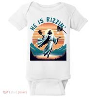 He Is Rizzin Basketball Jesus Retro Easter Christian Baby Bodysuit thumb 0
