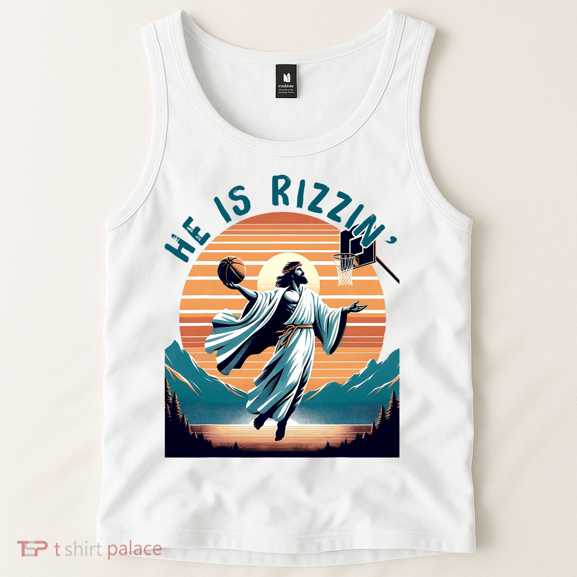 He Is Rizzin Basketball Jesus Retro Easter Christian Tank Top