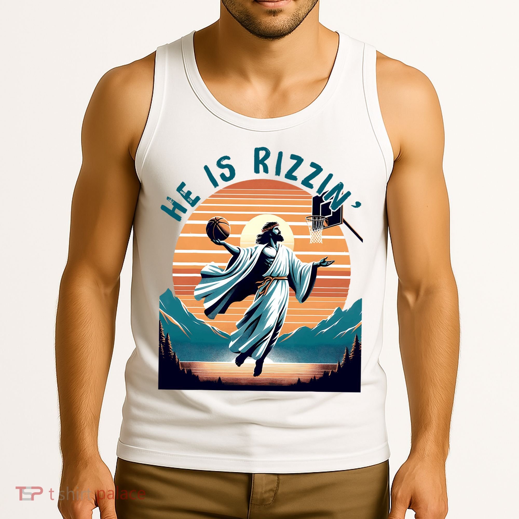 He Is Rizzin Basketball Jesus Retro Easter Christian Tank Top