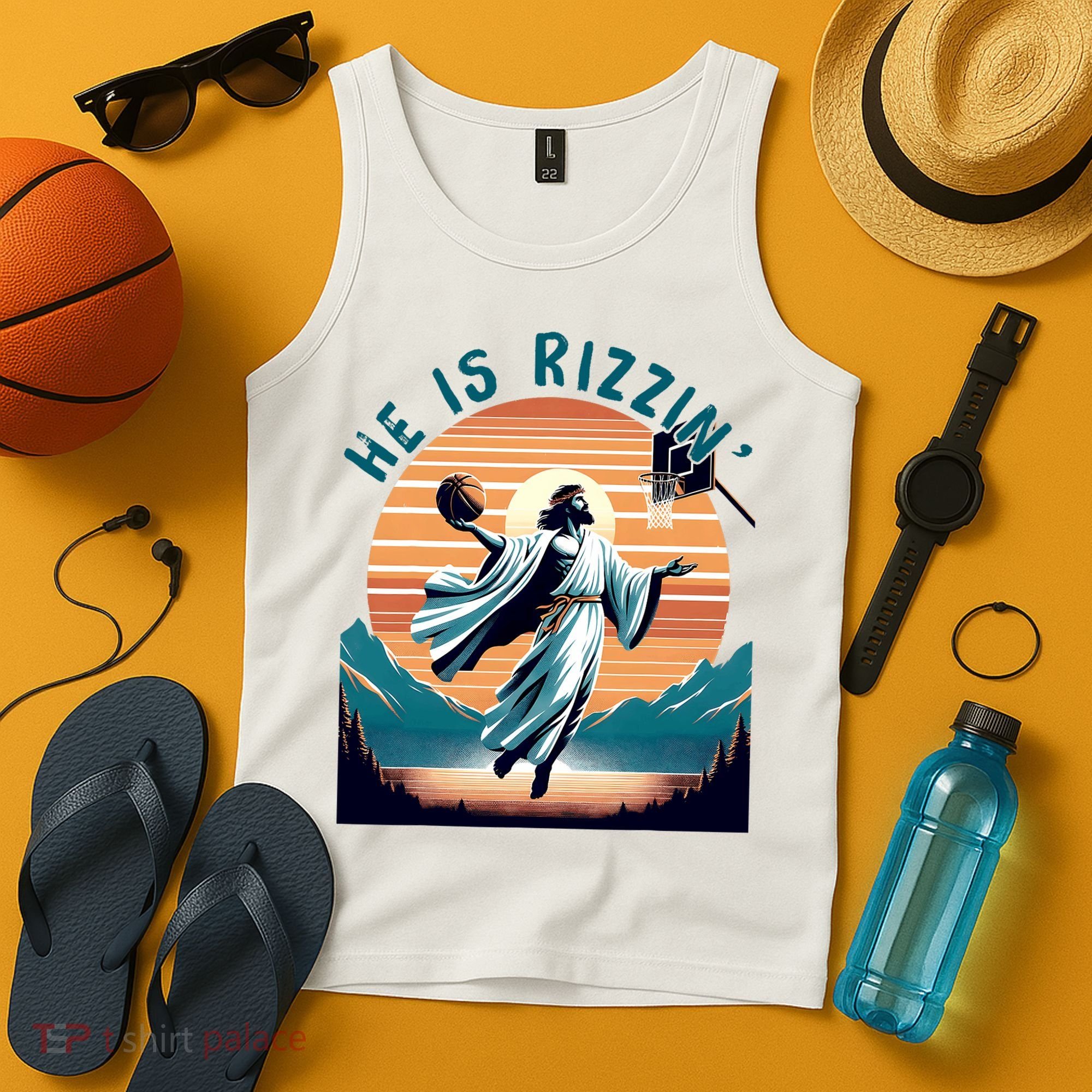 He Is Rizzin Basketball Jesus Retro Easter Christian Tank Top