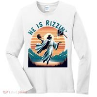 He Is Rizzin Basketball Jesus Retro Easter Christian Women's Long Sleeve Shirt thumb 0
