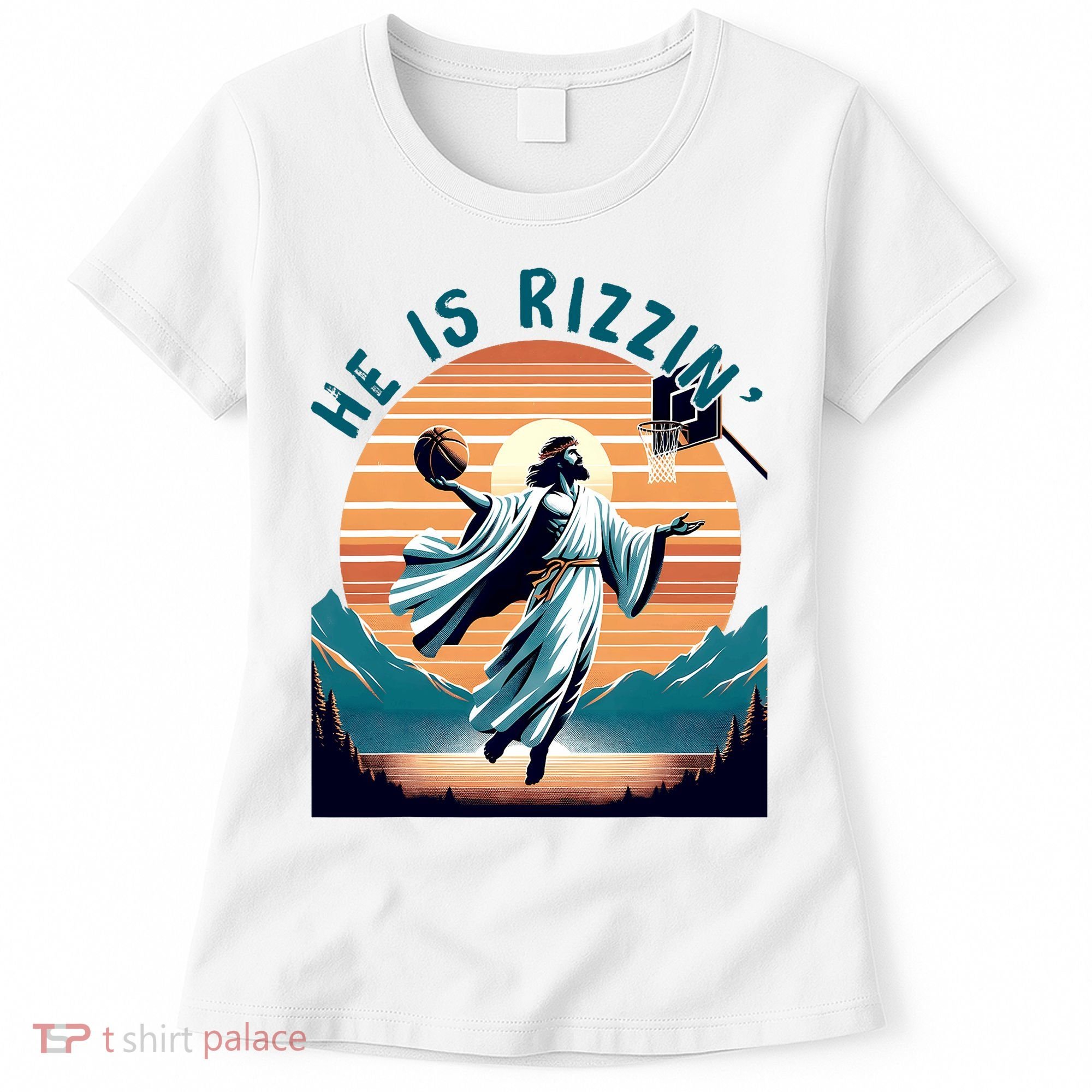 He Is Rizzin Basketball Jesus Retro Easter Christian Women's T-Shirt