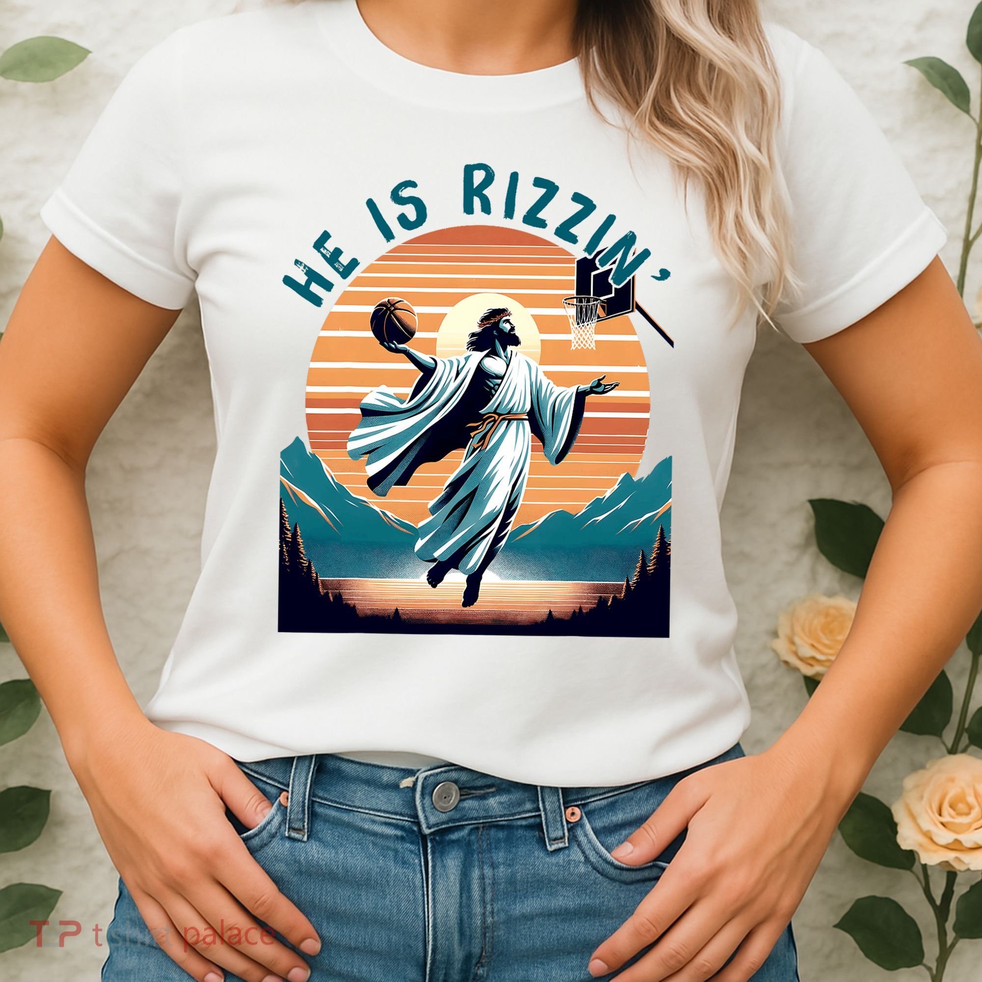 He Is Rizzin Basketball Jesus Retro Easter Christian Women's T-Shirt