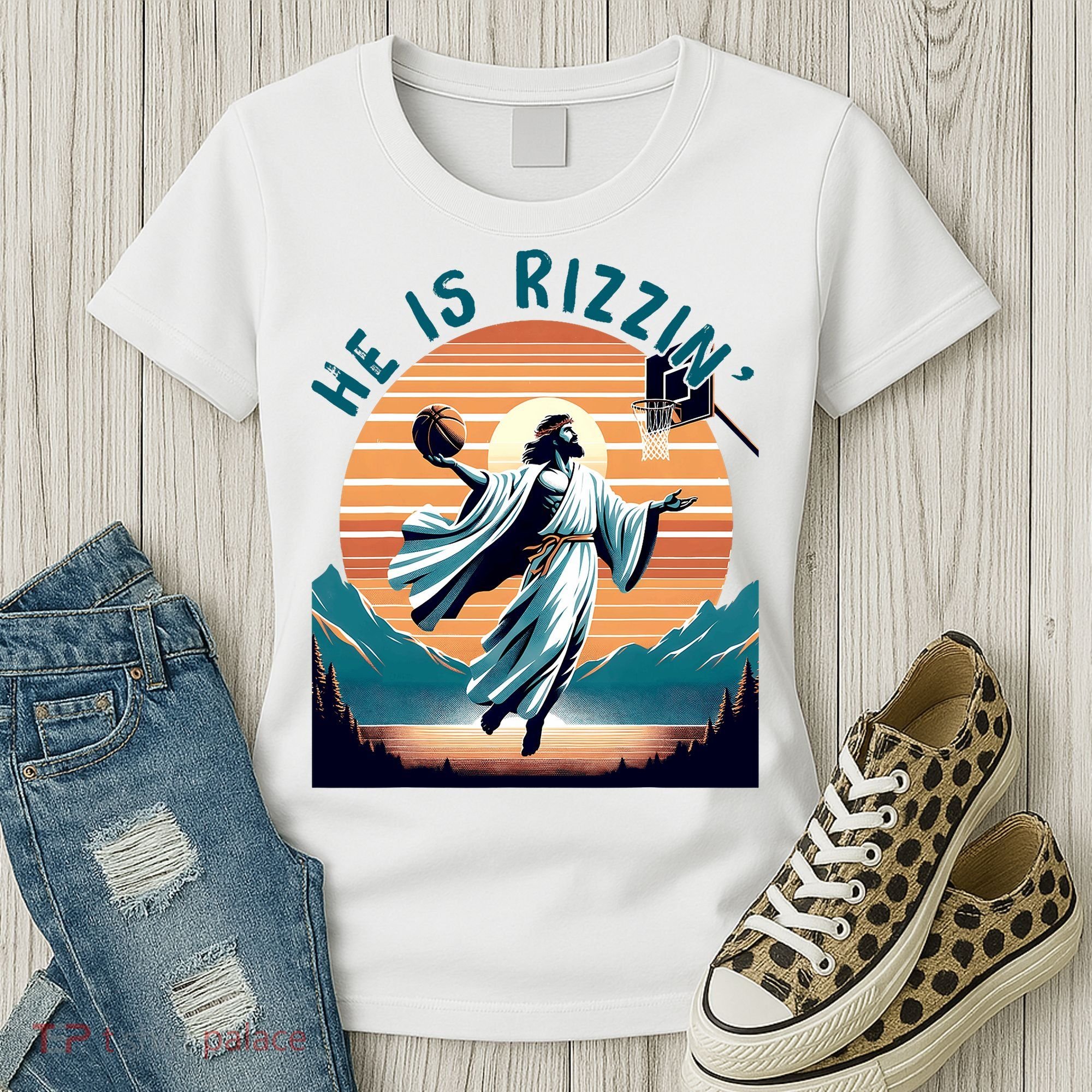 He Is Rizzin Basketball Jesus Retro Easter Christian Women's T-Shirt