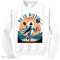 He Is Rizzin Basketball Jesus Retro Easter Christian Kids Sweatshirt thumb 0