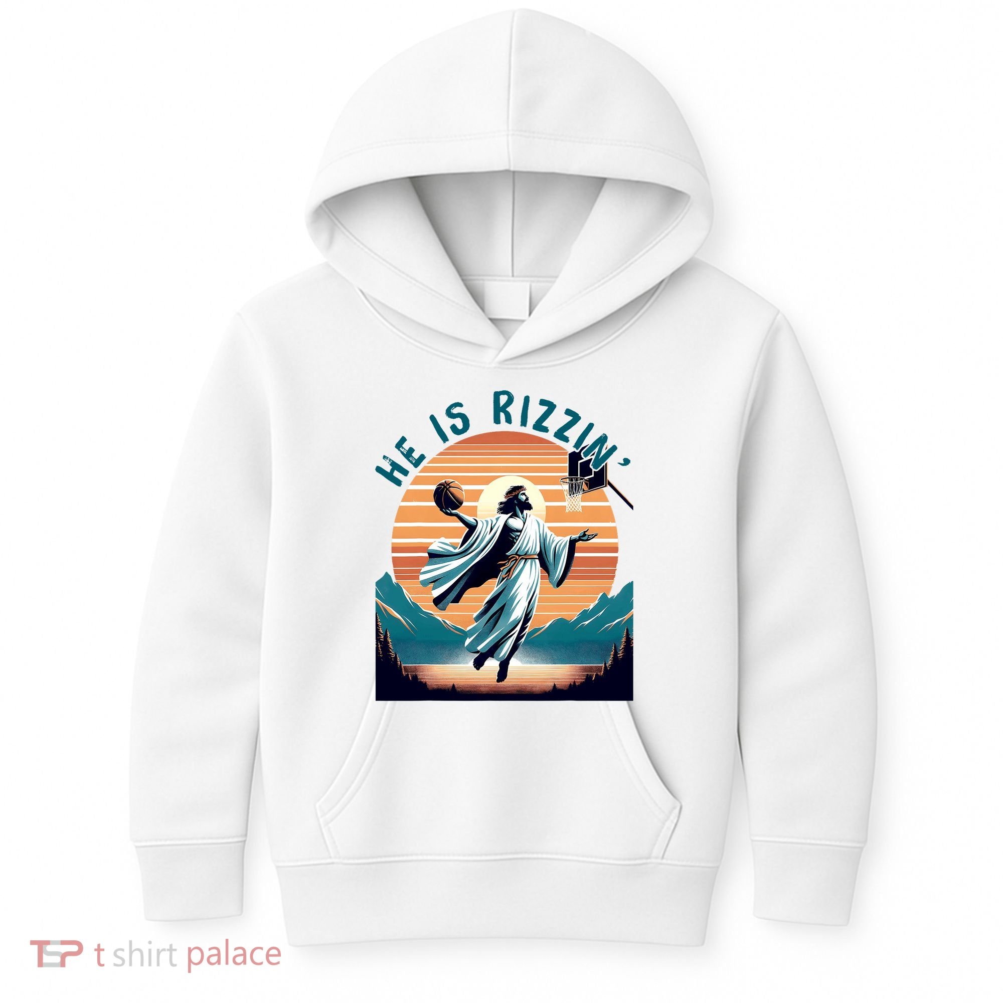 He Is Rizzin Basketball Jesus Retro Easter Christian Kids Hoodie