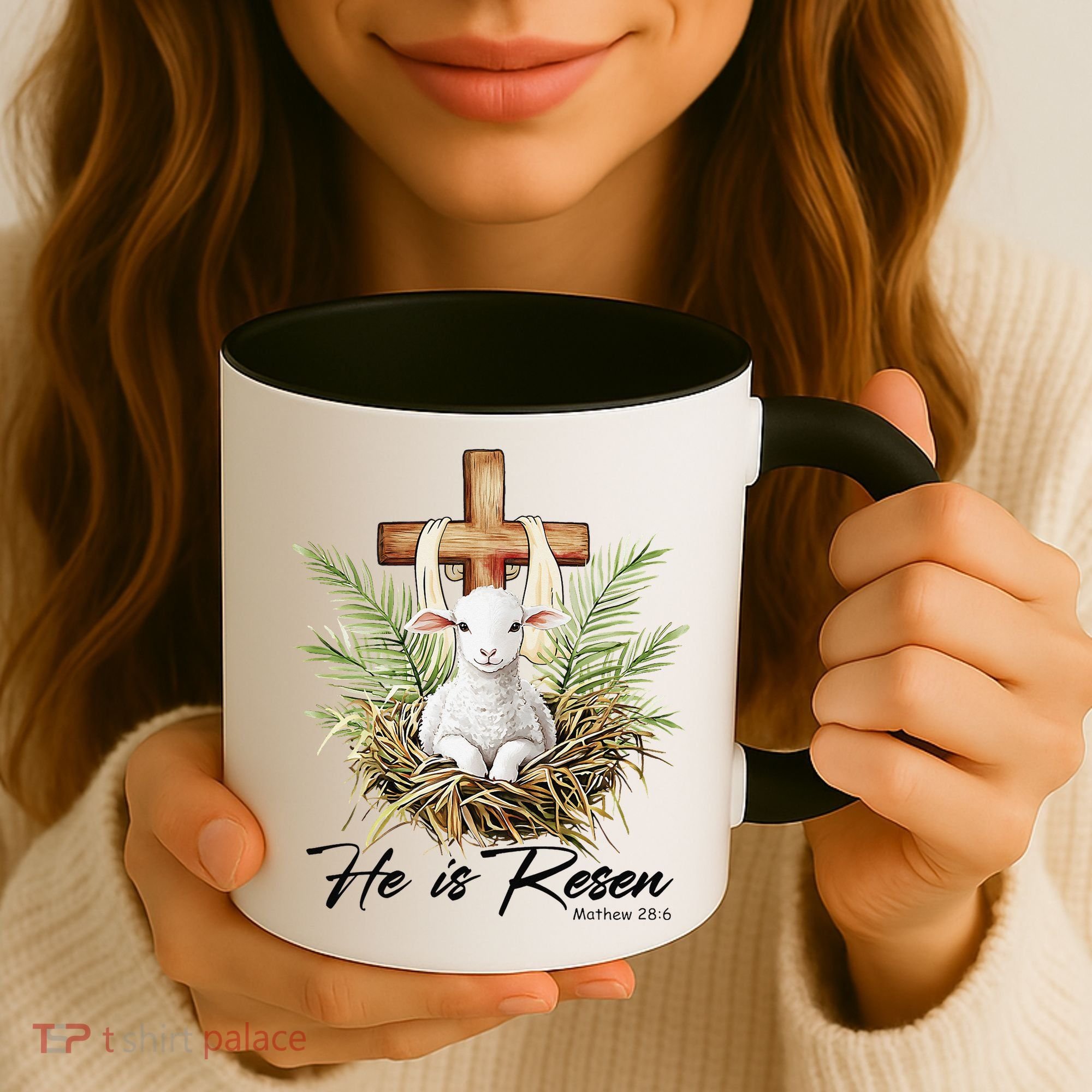 He Is Risen Lamb Cross Jesus Religious Christian Women Coffee Mug