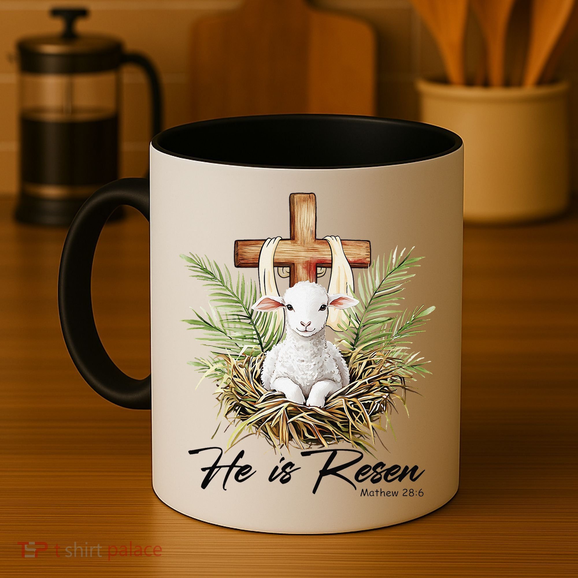 He Is Risen Lamb Cross Jesus Religious Christian Women Coffee Mug