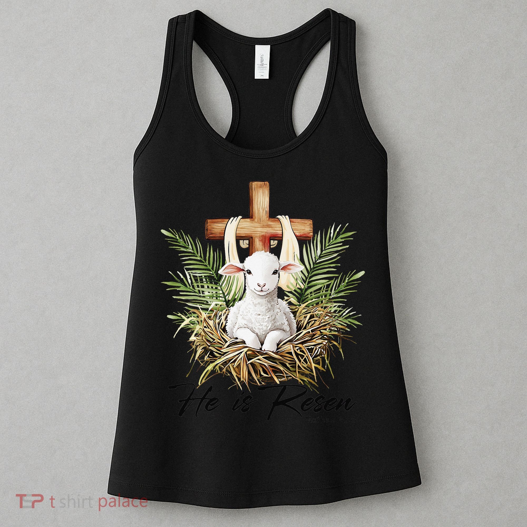 He Is Risen Lamb Cross Jesus Religious Christian Women Women's Tank Top