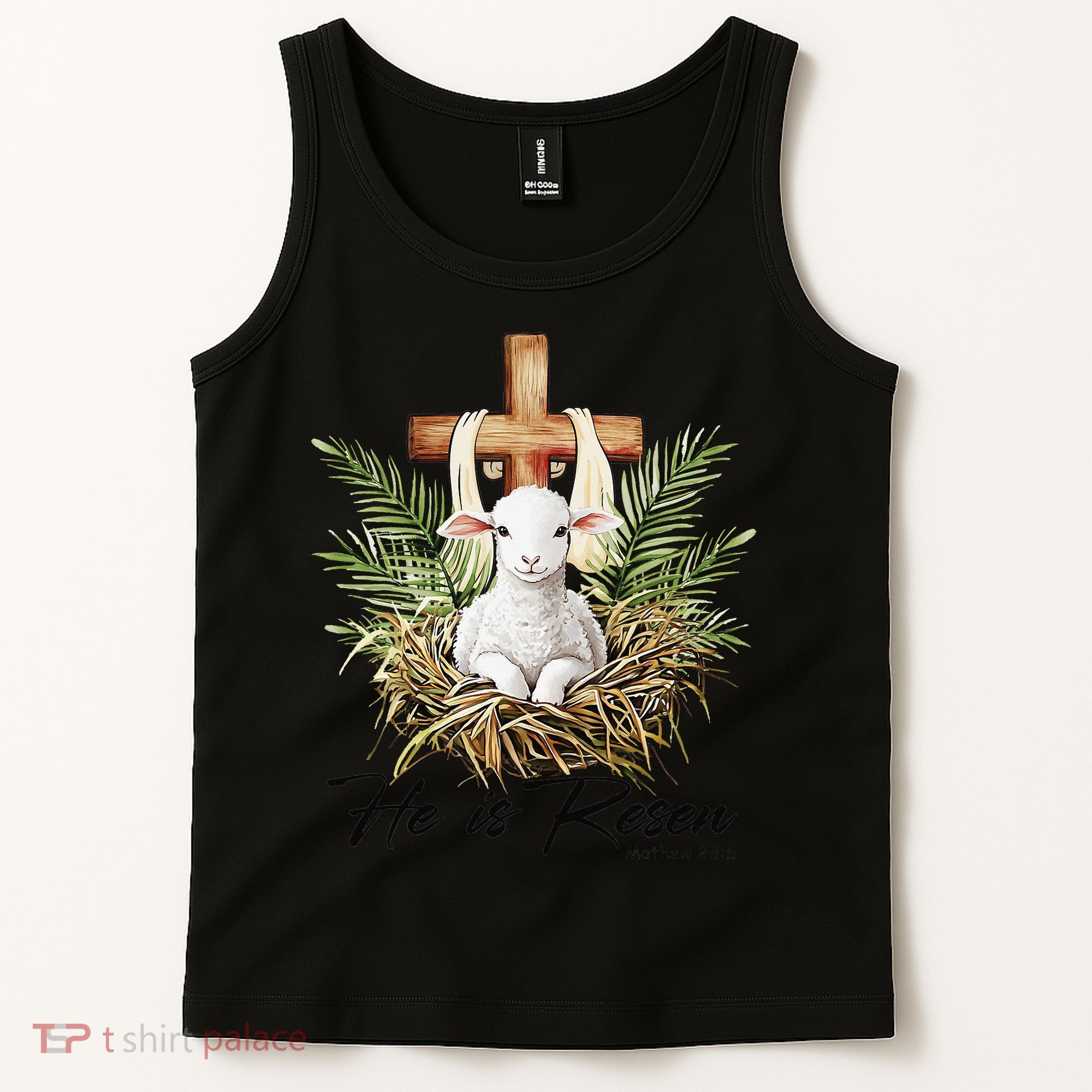 He Is Risen Lamb Cross Jesus Religious Christian Women Tank Top