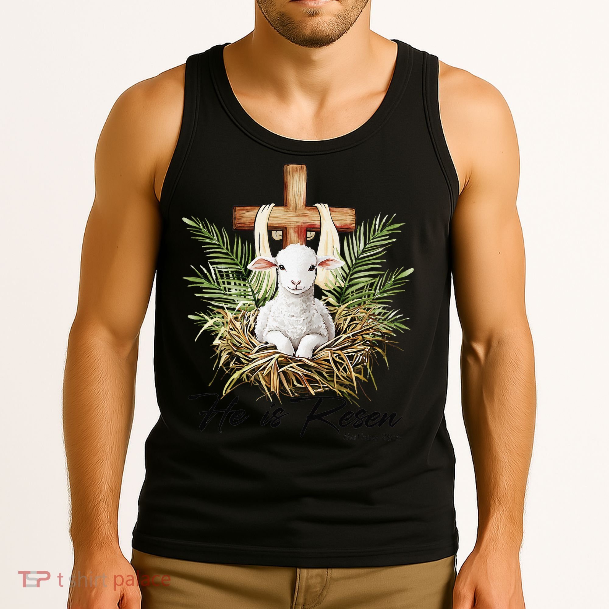He Is Risen Lamb Cross Jesus Religious Christian Women Tank Top