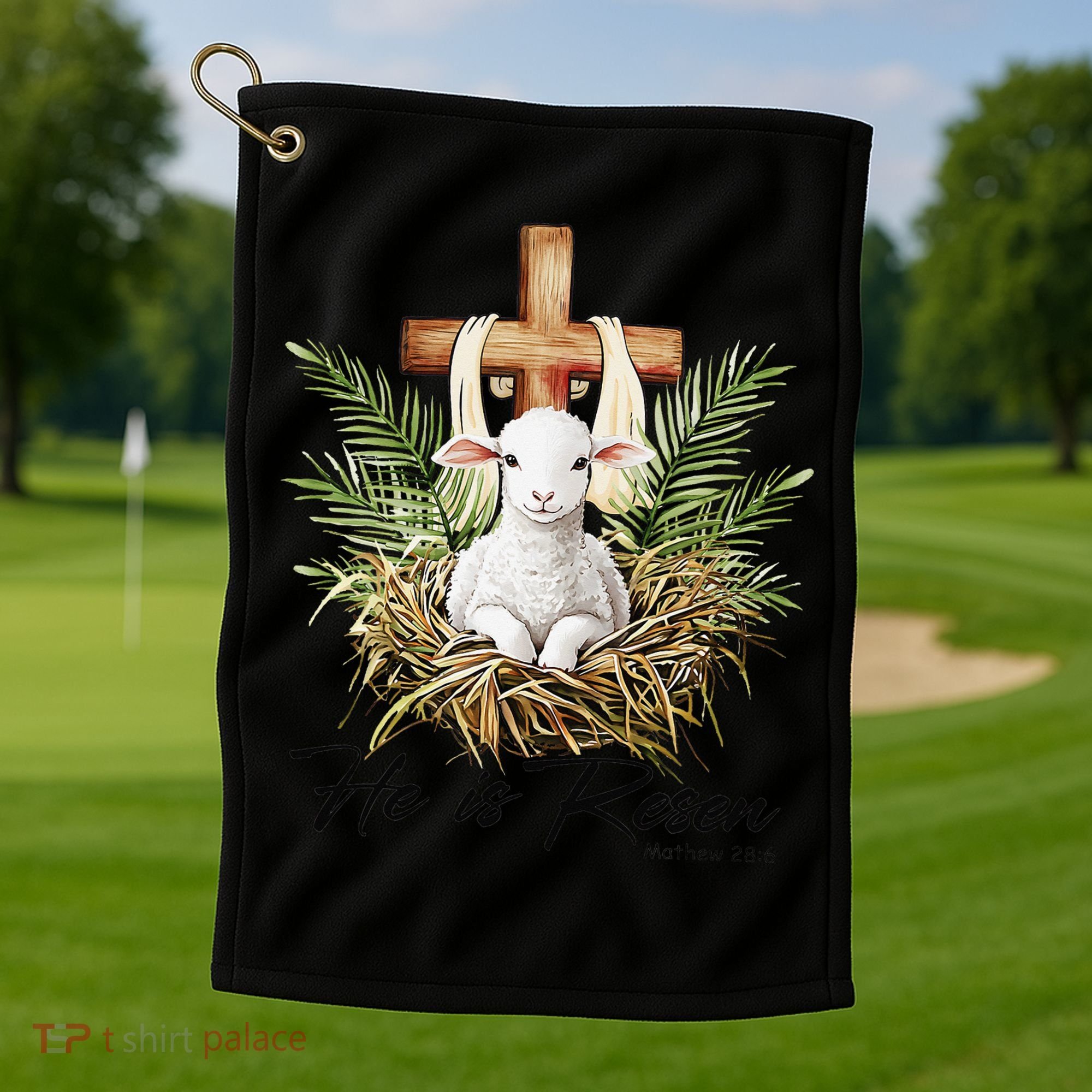 He Is Risen Lamb Cross Jesus Religious Christian Women Golf Towel