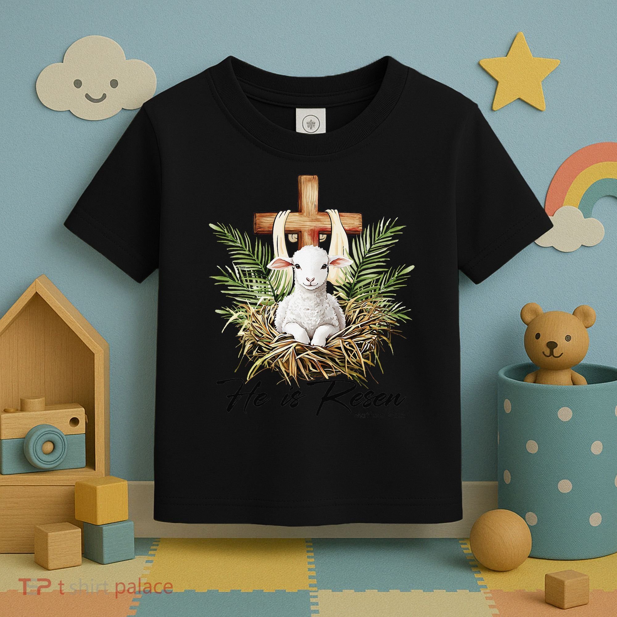 He Is Risen Lamb Cross Jesus Religious Christian Women Toddler T-Shirt