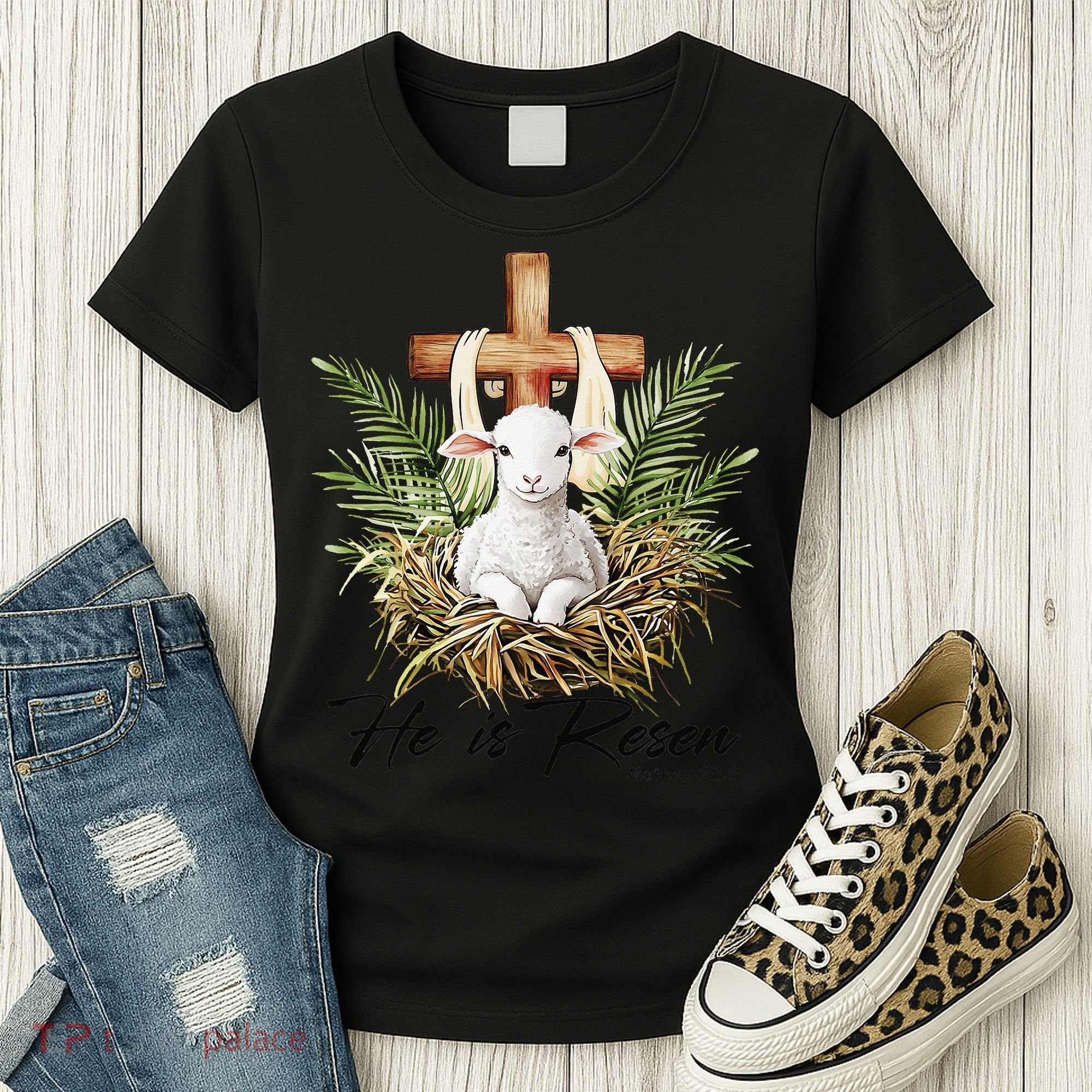 He Is Risen Lamb Cross Jesus Religious Christian Women Women's T-Shirt
