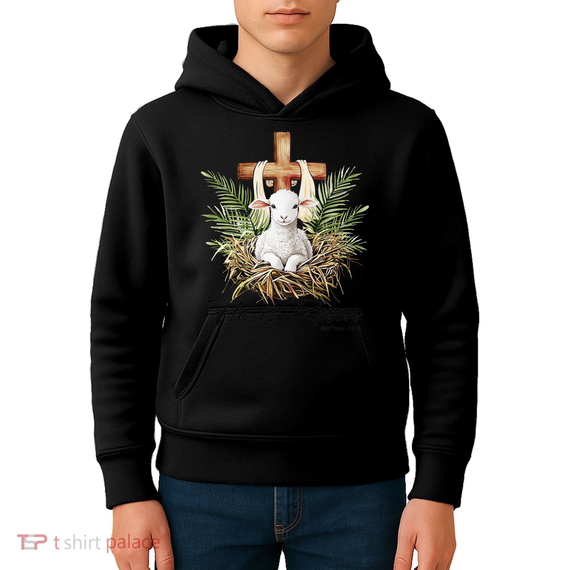 He Is Risen Lamb Cross Jesus Religious Christian Women Kids Hoodie