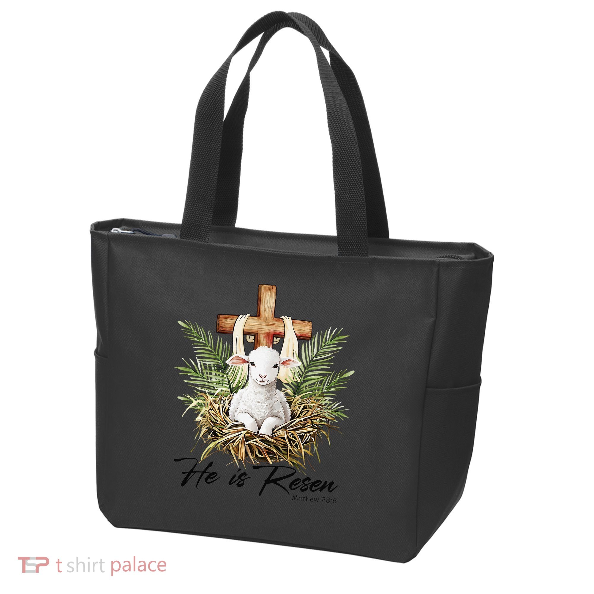 He Is Risen Lamb Cross Jesus Religious Christian Women Tote Bag