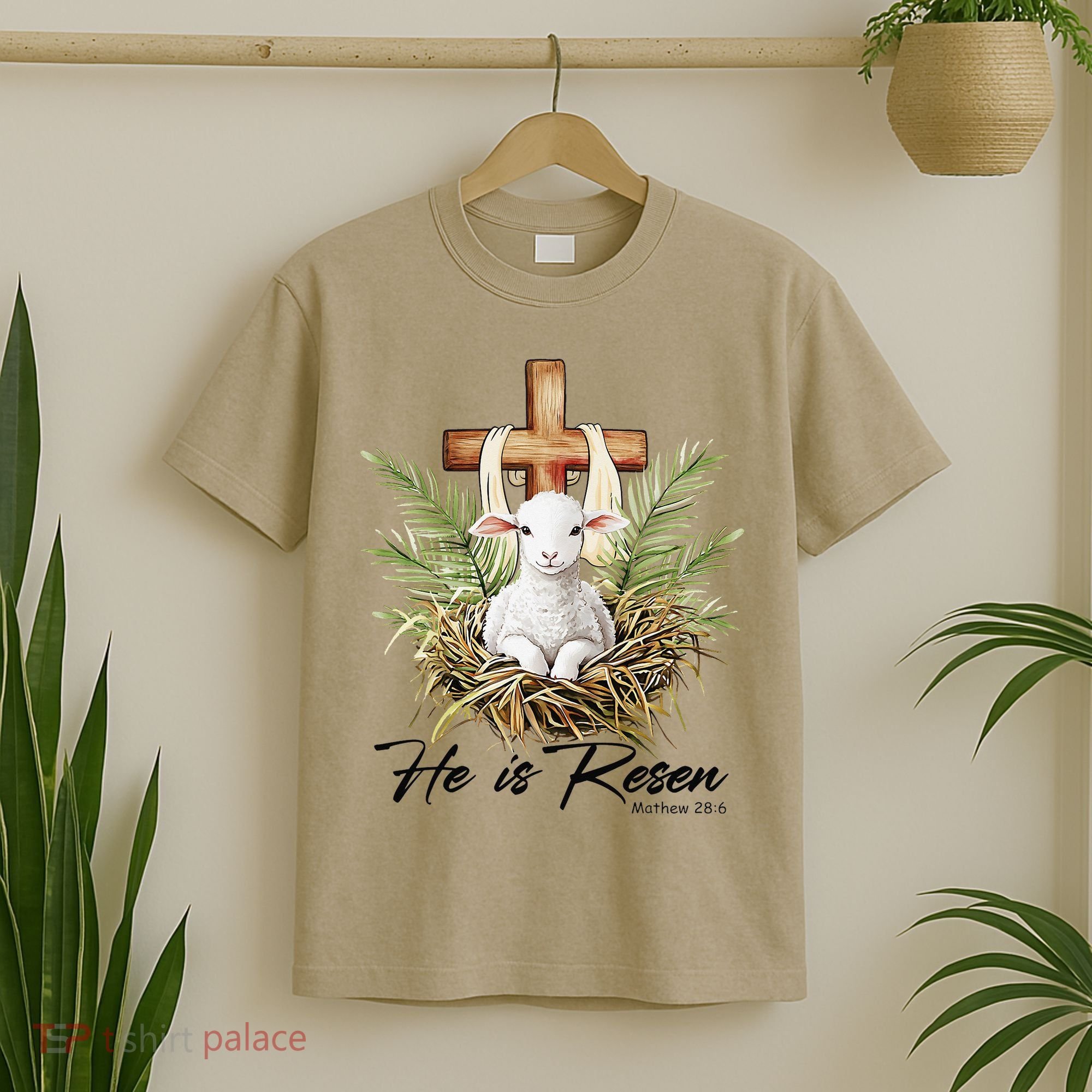 He Is Risen Lamb Cross Jesus Religious Christian Women T-Shirt
