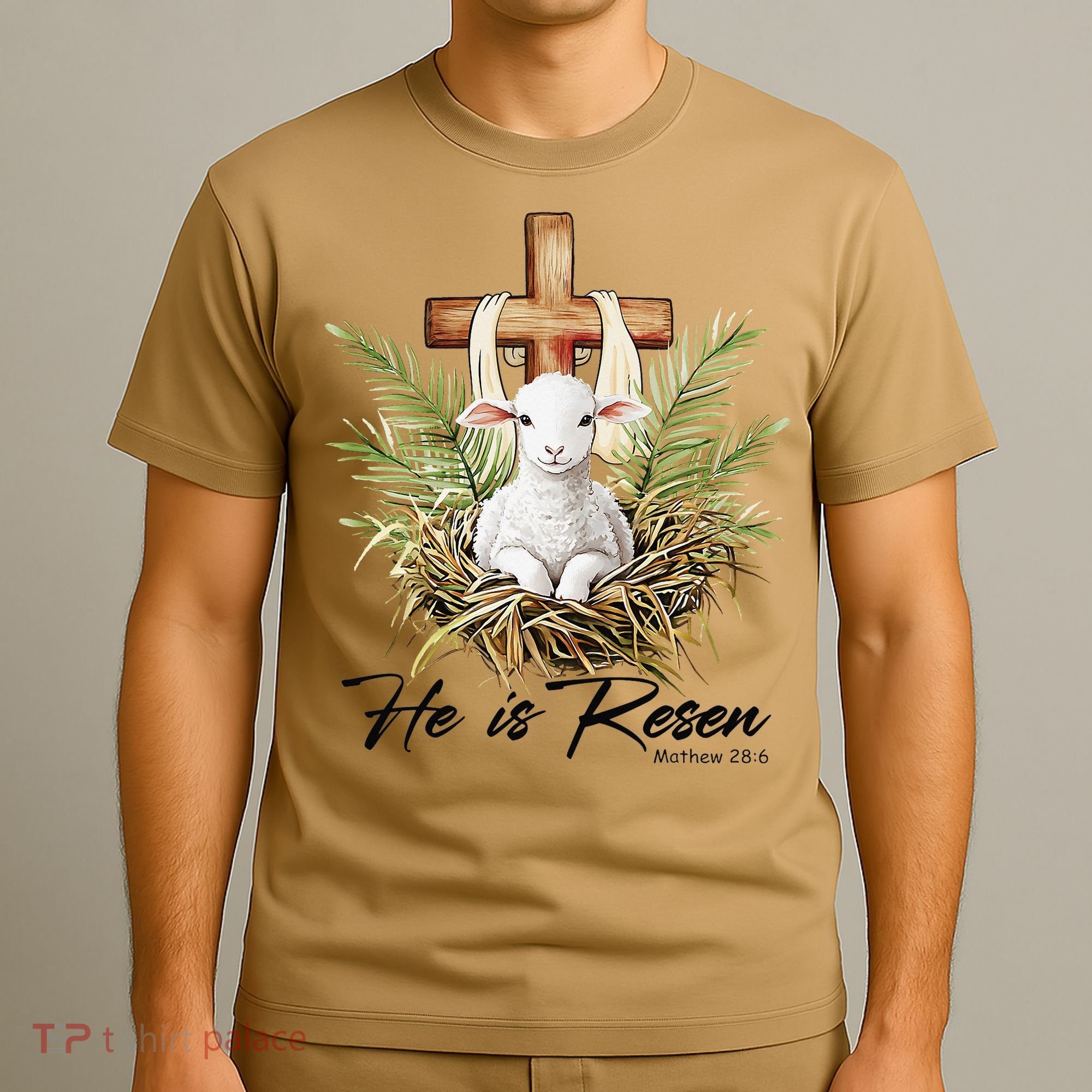 He Is Risen Lamb Cross Jesus Religious Christian Women T-Shirt