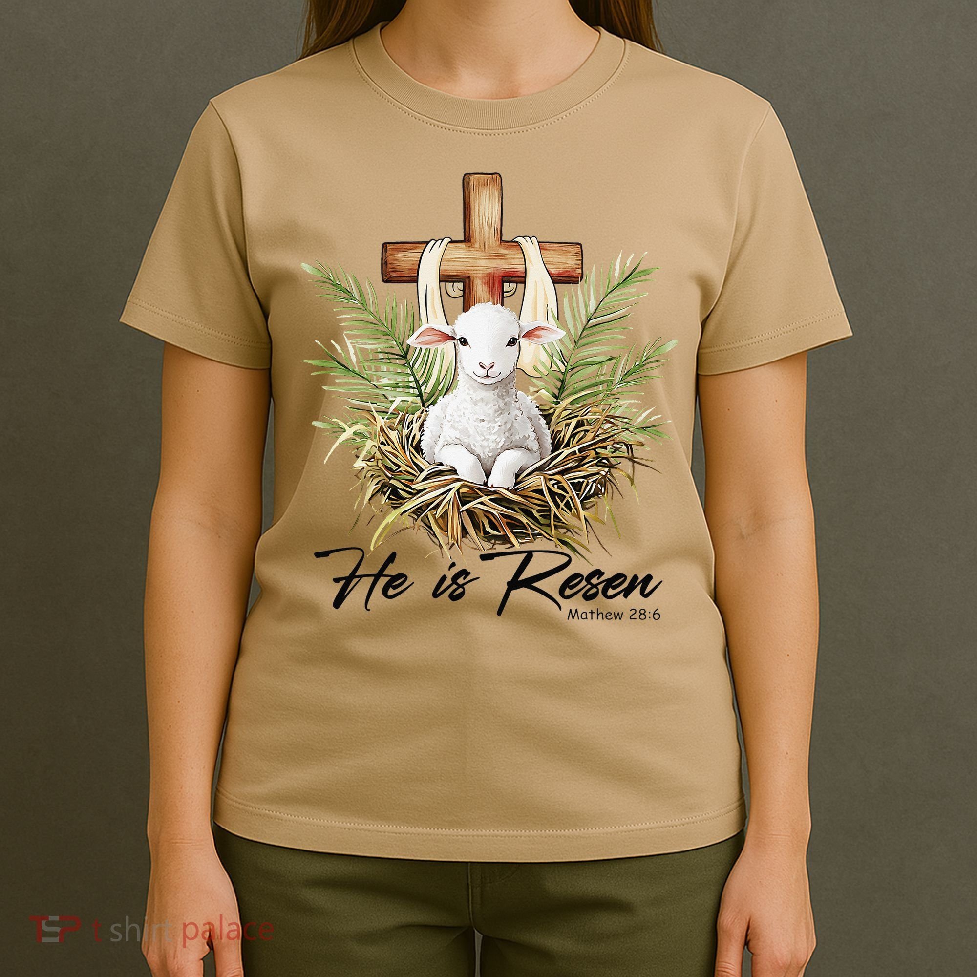 He Is Risen Lamb Cross Jesus Religious Christian Women T-Shirt