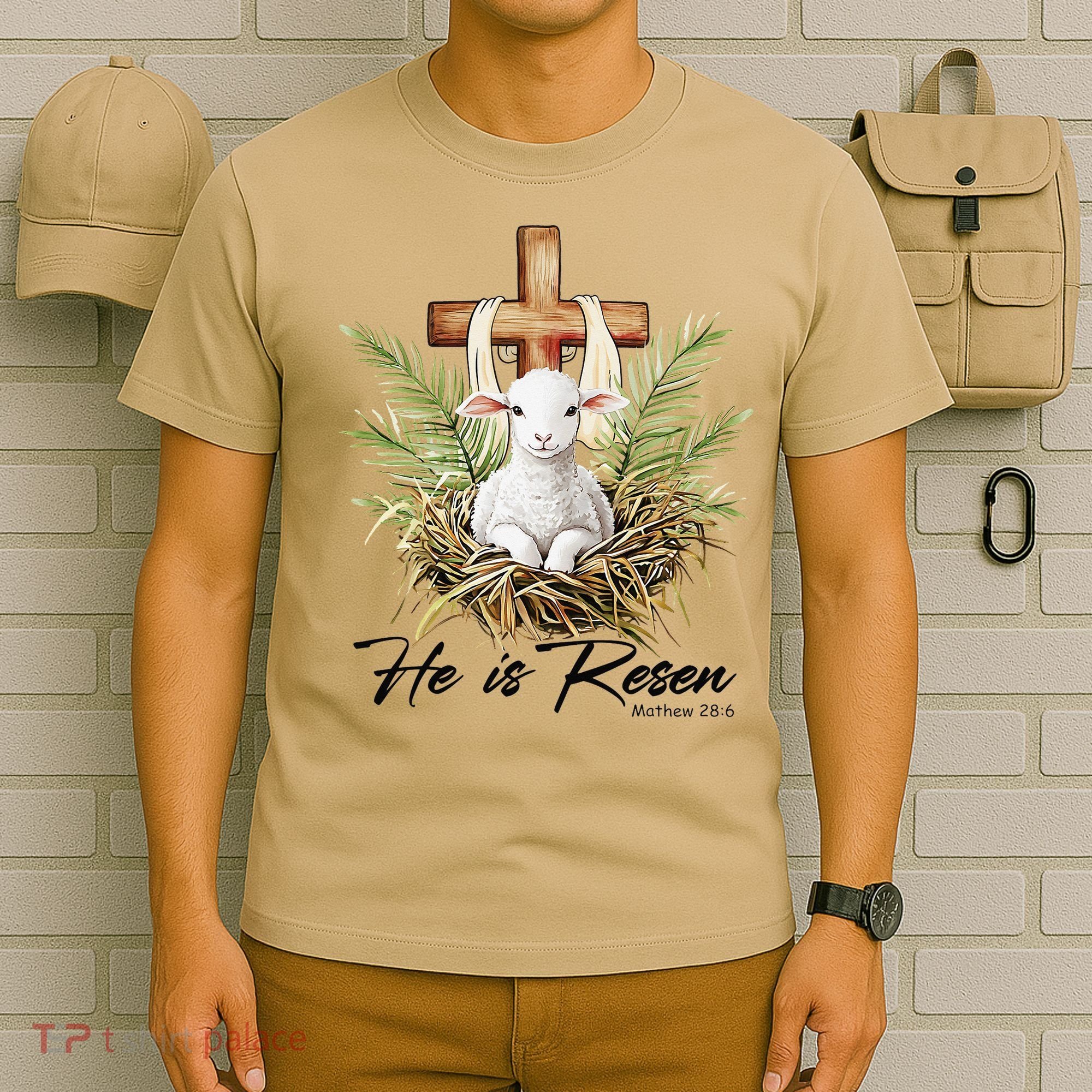 He Is Risen Lamb Cross Jesus Religious Christian Women T-Shirt