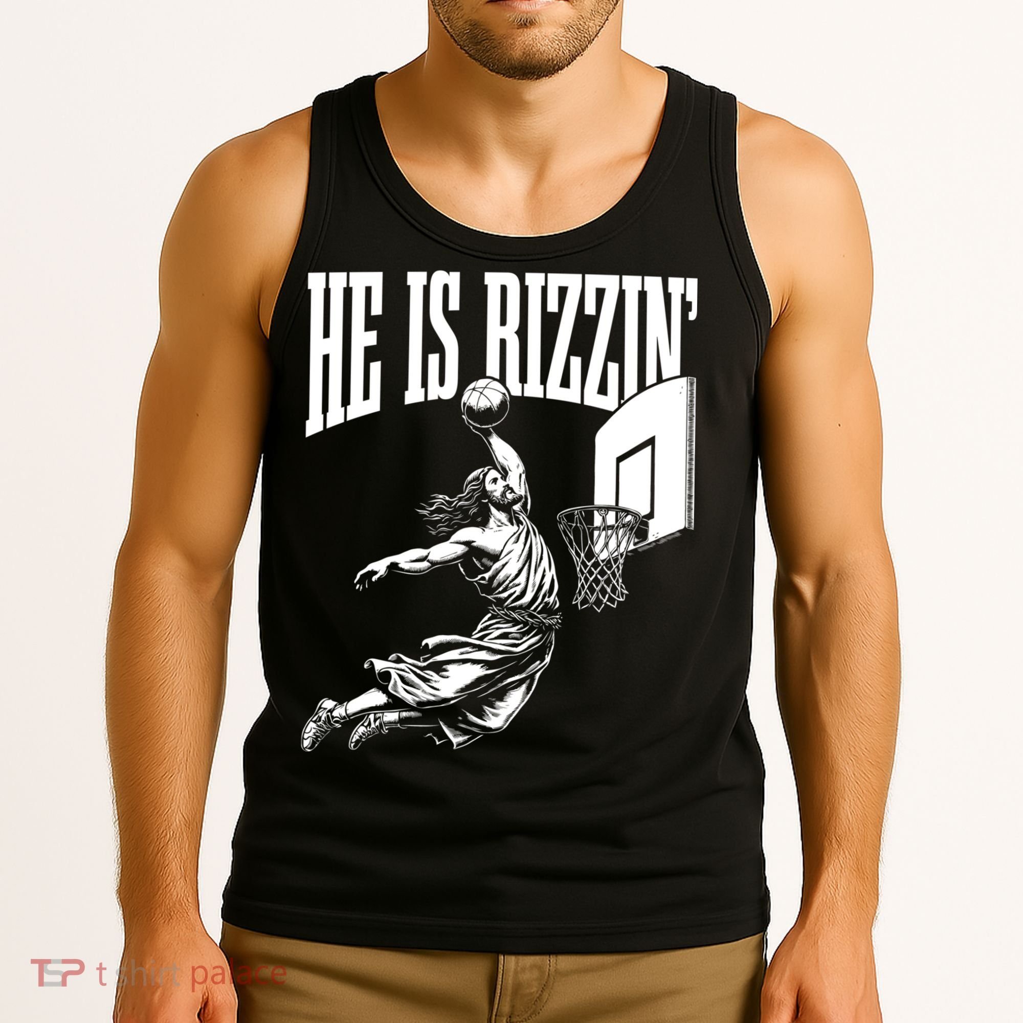He Is Rizzin Funny Jesus Meme He Is Rizzen Tank Top