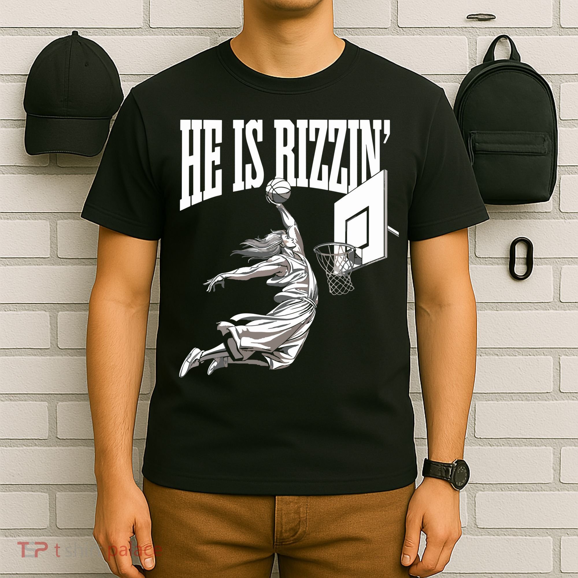He Is Rizzin Basketball Jesus Dunk Memes Humor T-Shirt