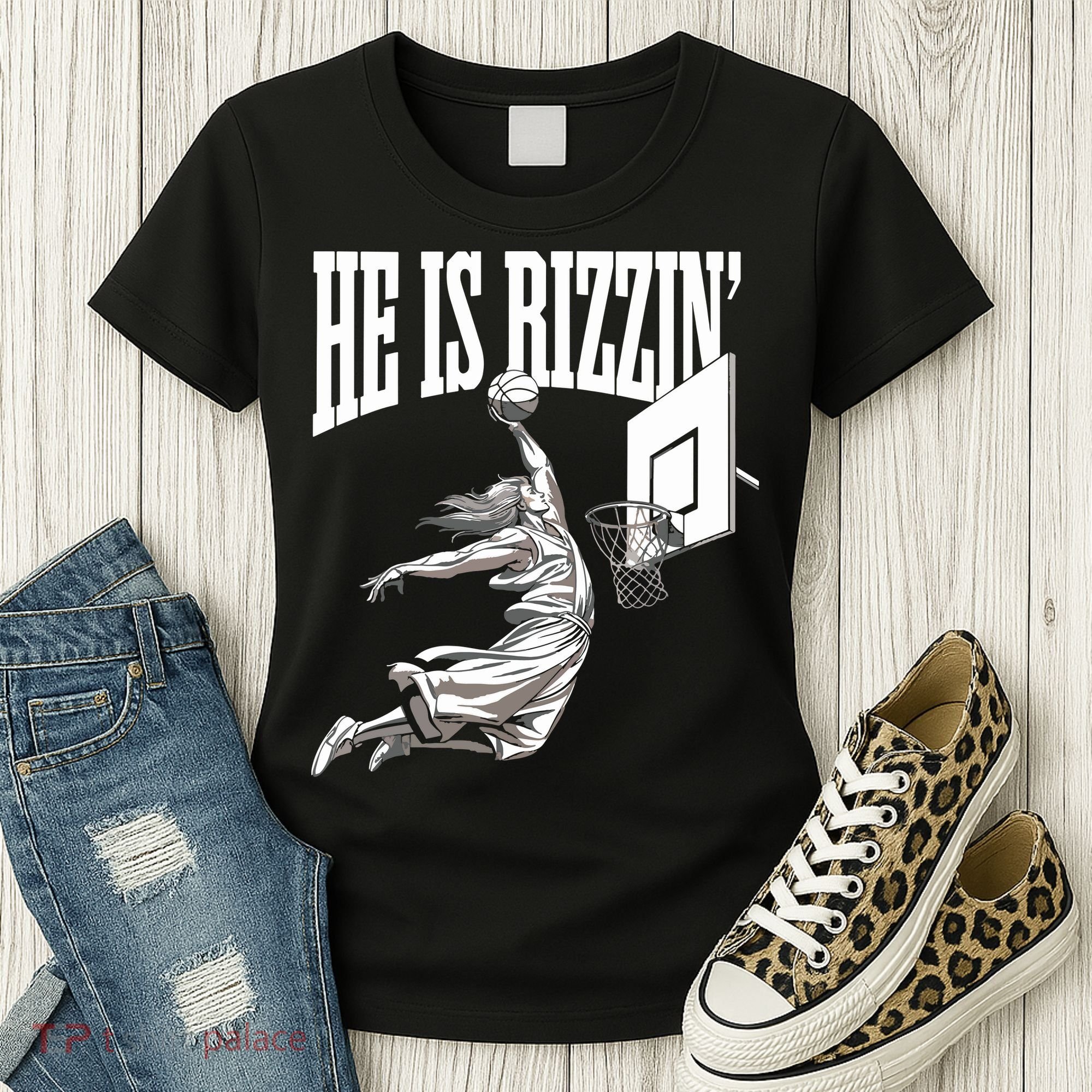 He Is Rizzin Basketball Jesus Dunk Memes Humor Women's T-Shirt