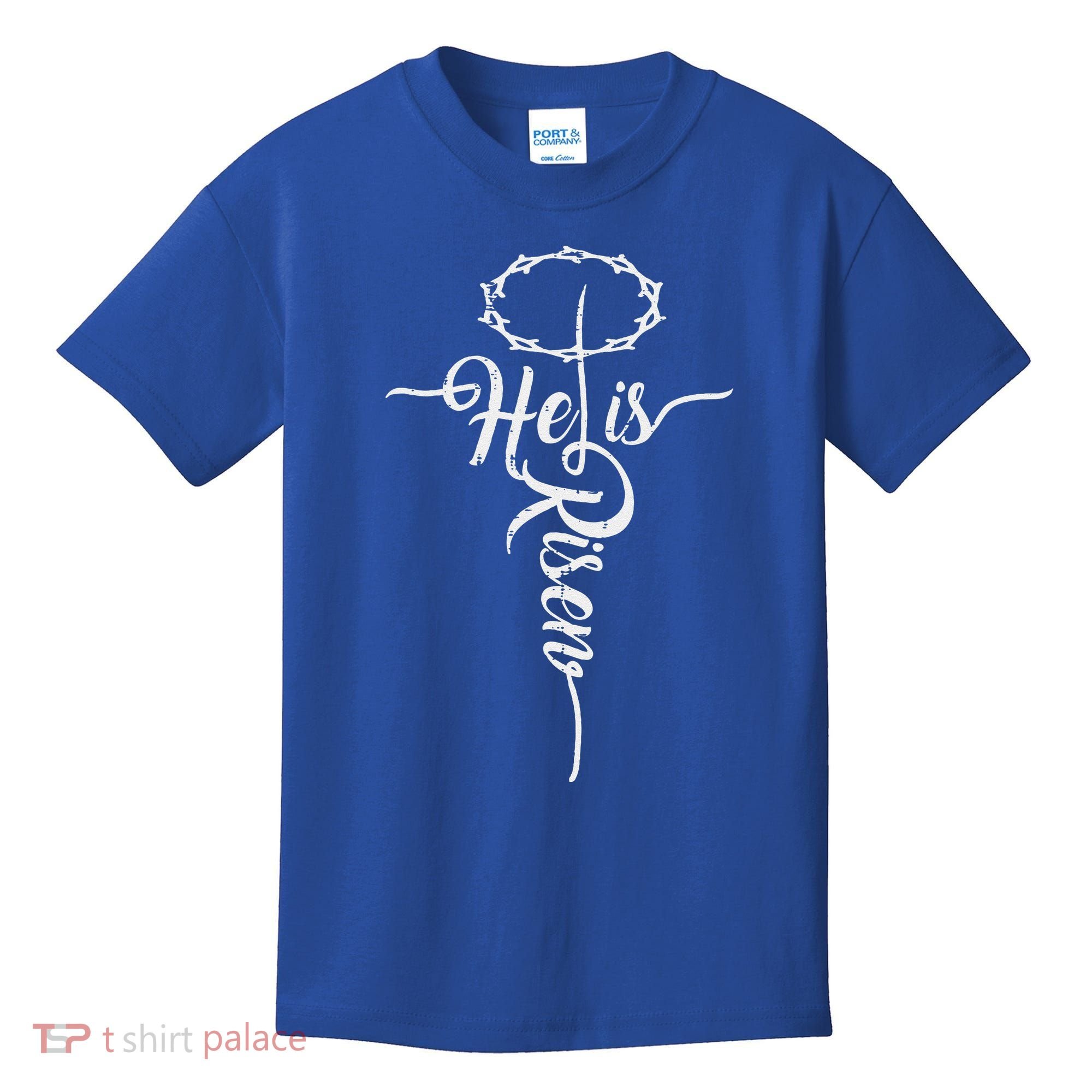 He Is Risen Cross Jesus Religious Easter Day Christians Kids T-Shirt