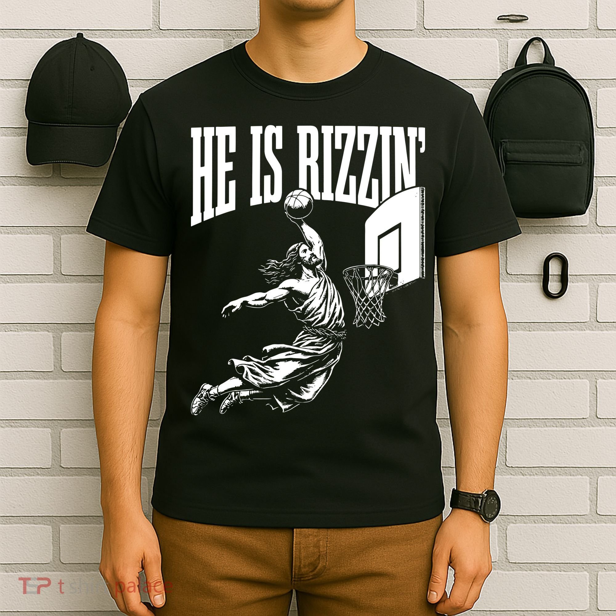 He Is Rizzin Funny Jesus Basketball Meme T-Shirt