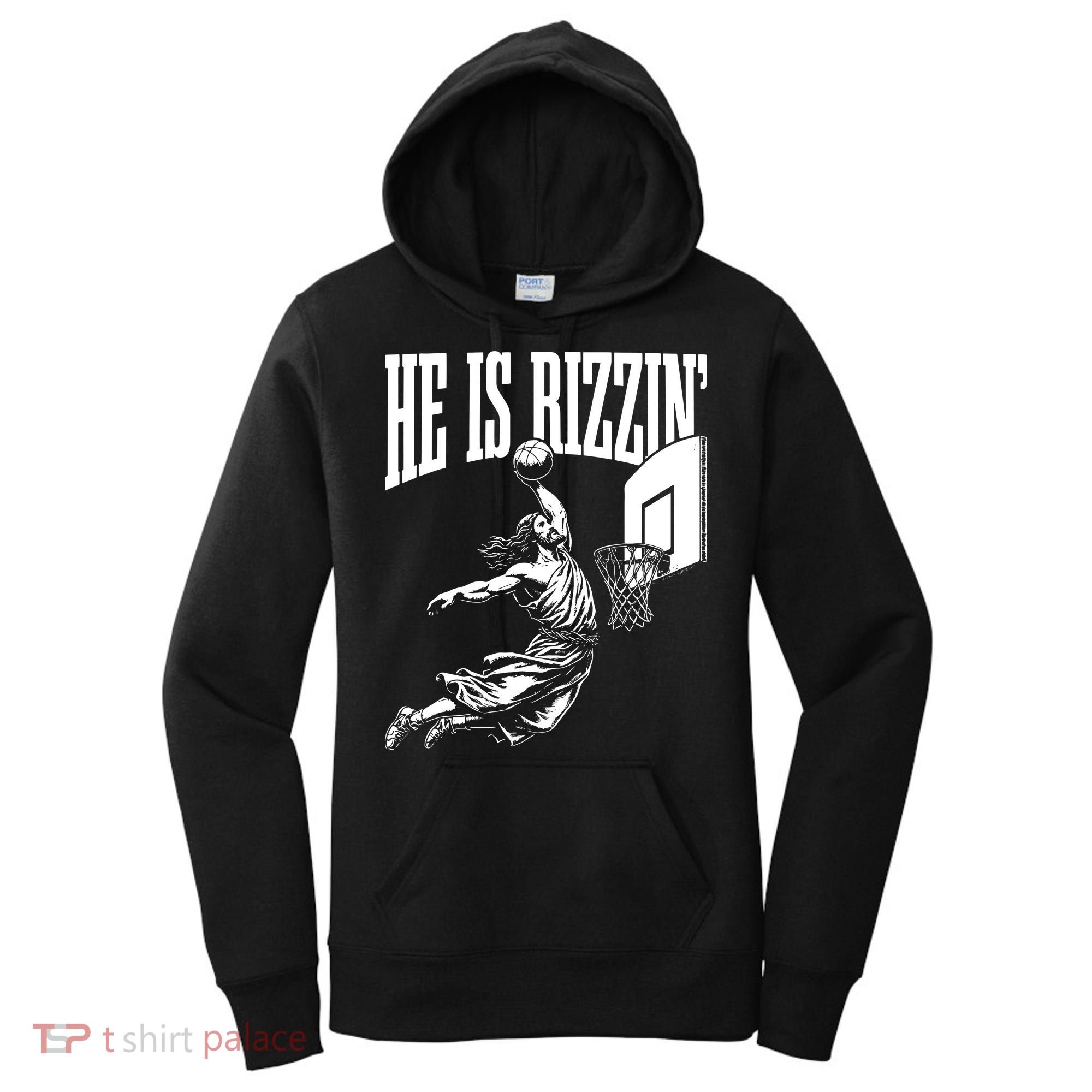 He Is Rizzin Funny Jesus Basketball Meme Women's Hoodie
