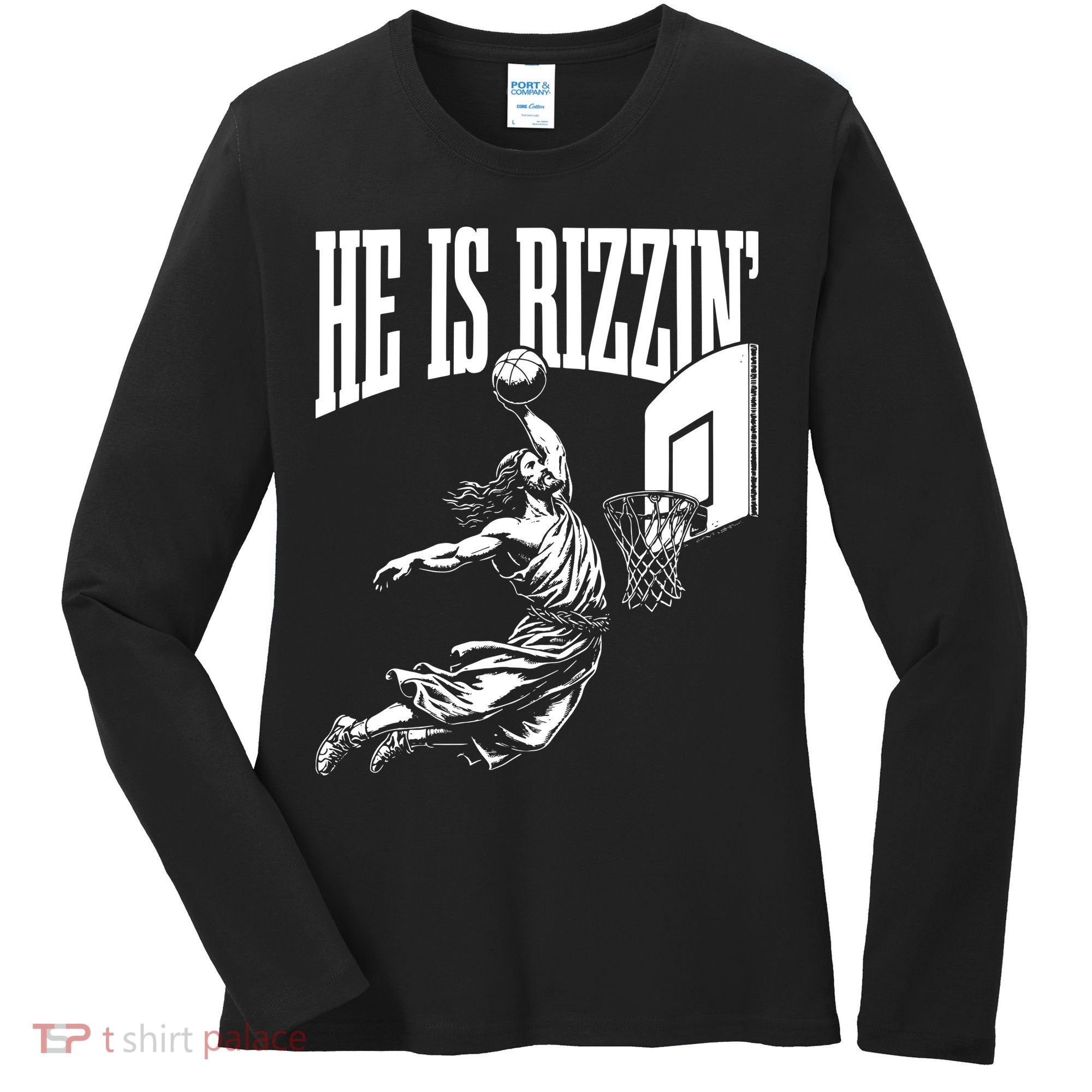 He Is Rizzin Funny Jesus Basketball Meme Women's Long Sleeve Shirt