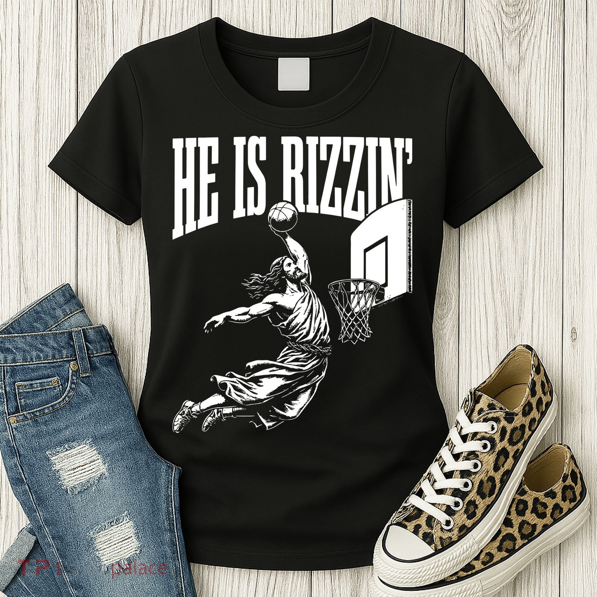 He Is Rizzin Funny Jesus Basketball Meme Women's T-Shirt