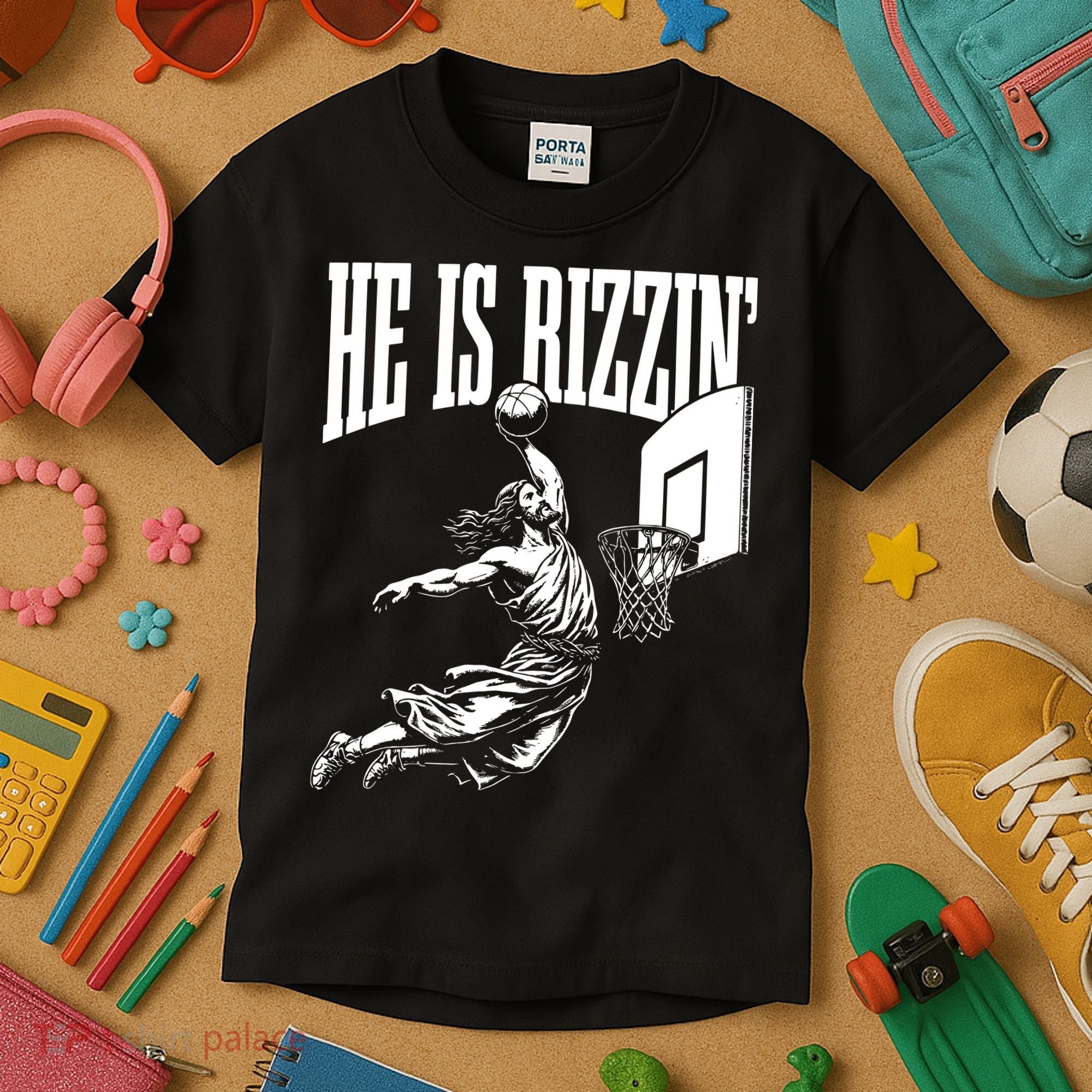 He Is Rizzin Funny Jesus Basketball Meme Kids T-Shirt