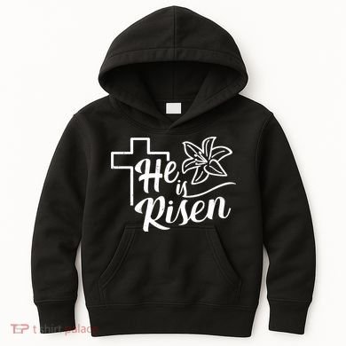 He Is Risen Easter Jesus Cross Kids Hoodie